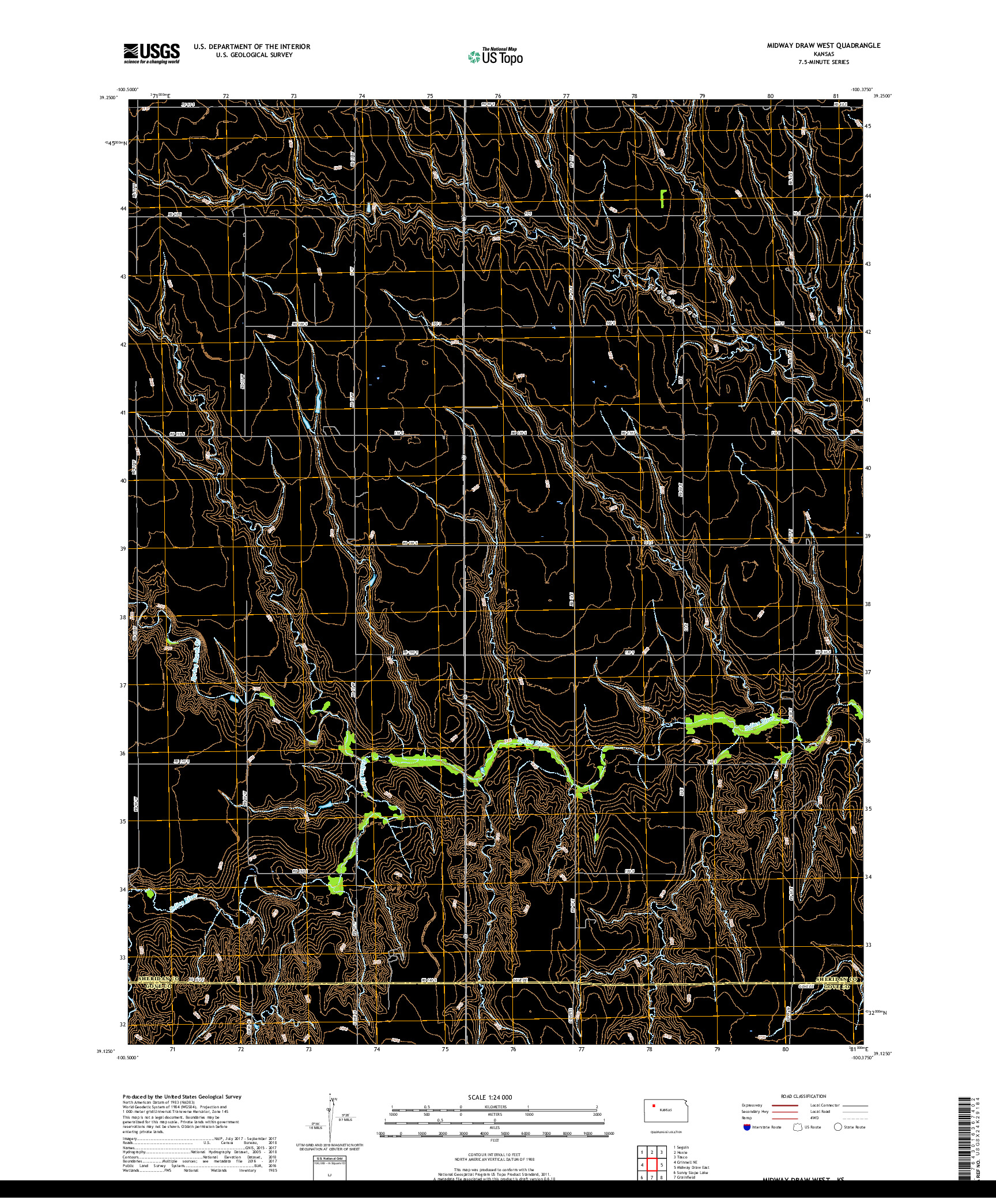 USGS US TOPO 7.5-MINUTE MAP FOR MIDWAY DRAW WEST, KS 2018