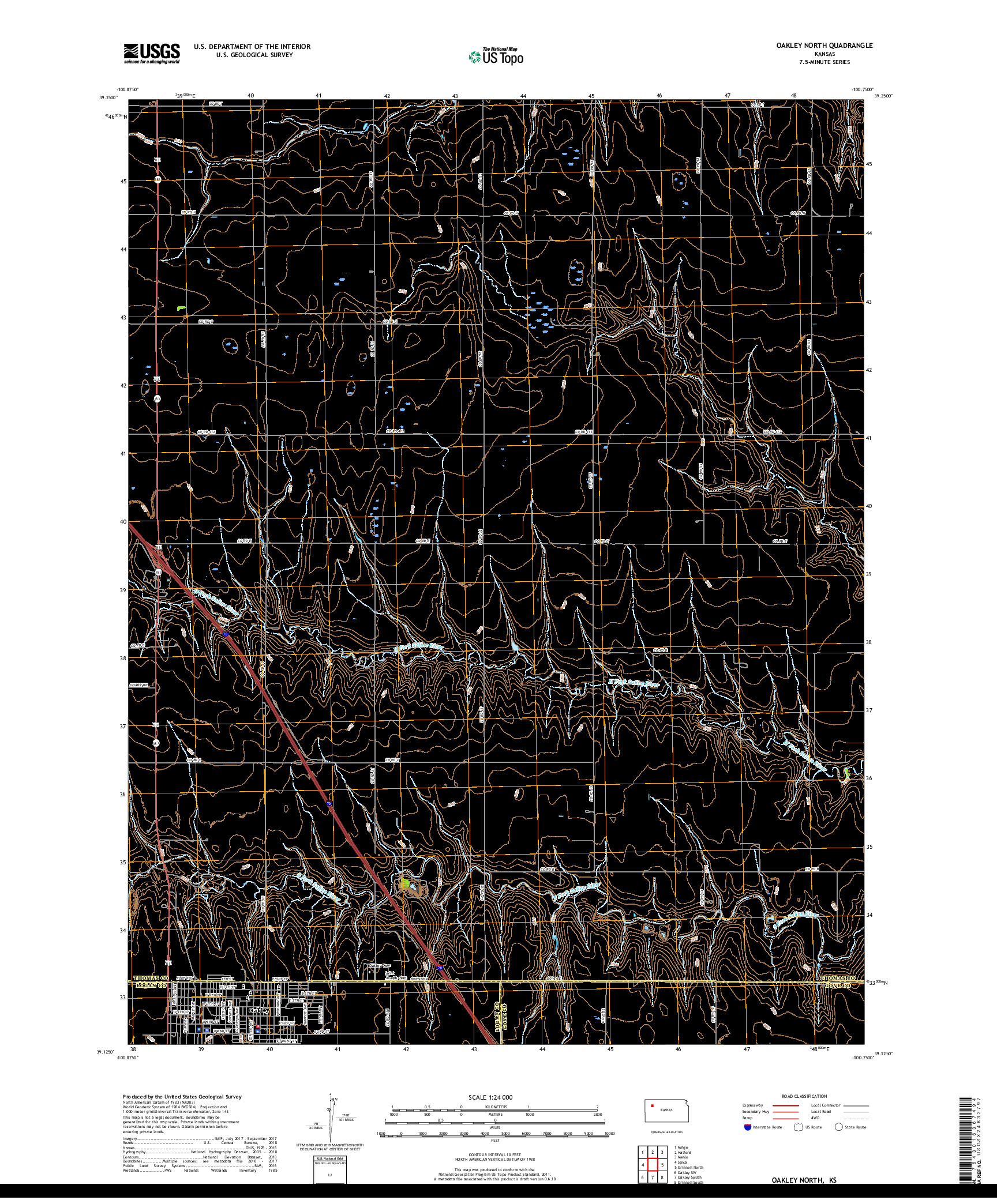 USGS US TOPO 7.5-MINUTE MAP FOR OAKLEY NORTH, KS 2018