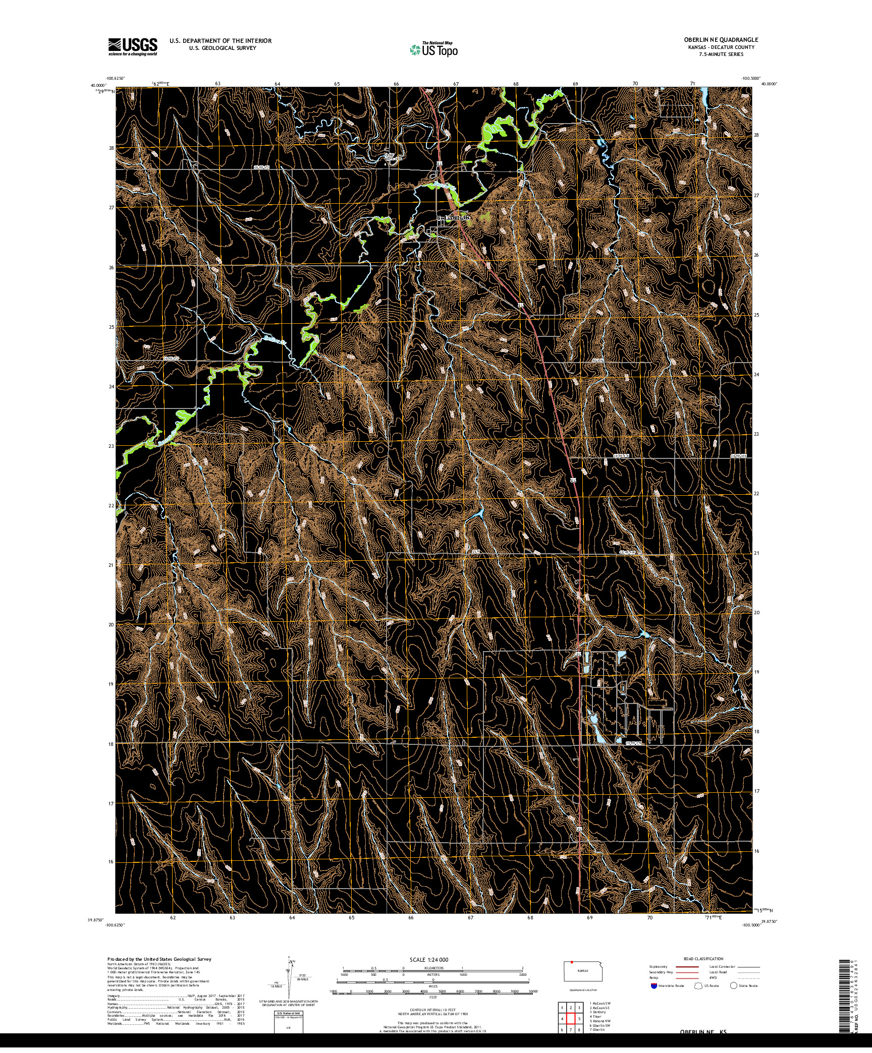 USGS US TOPO 7.5-MINUTE MAP FOR OBERLIN NE, KS 2018