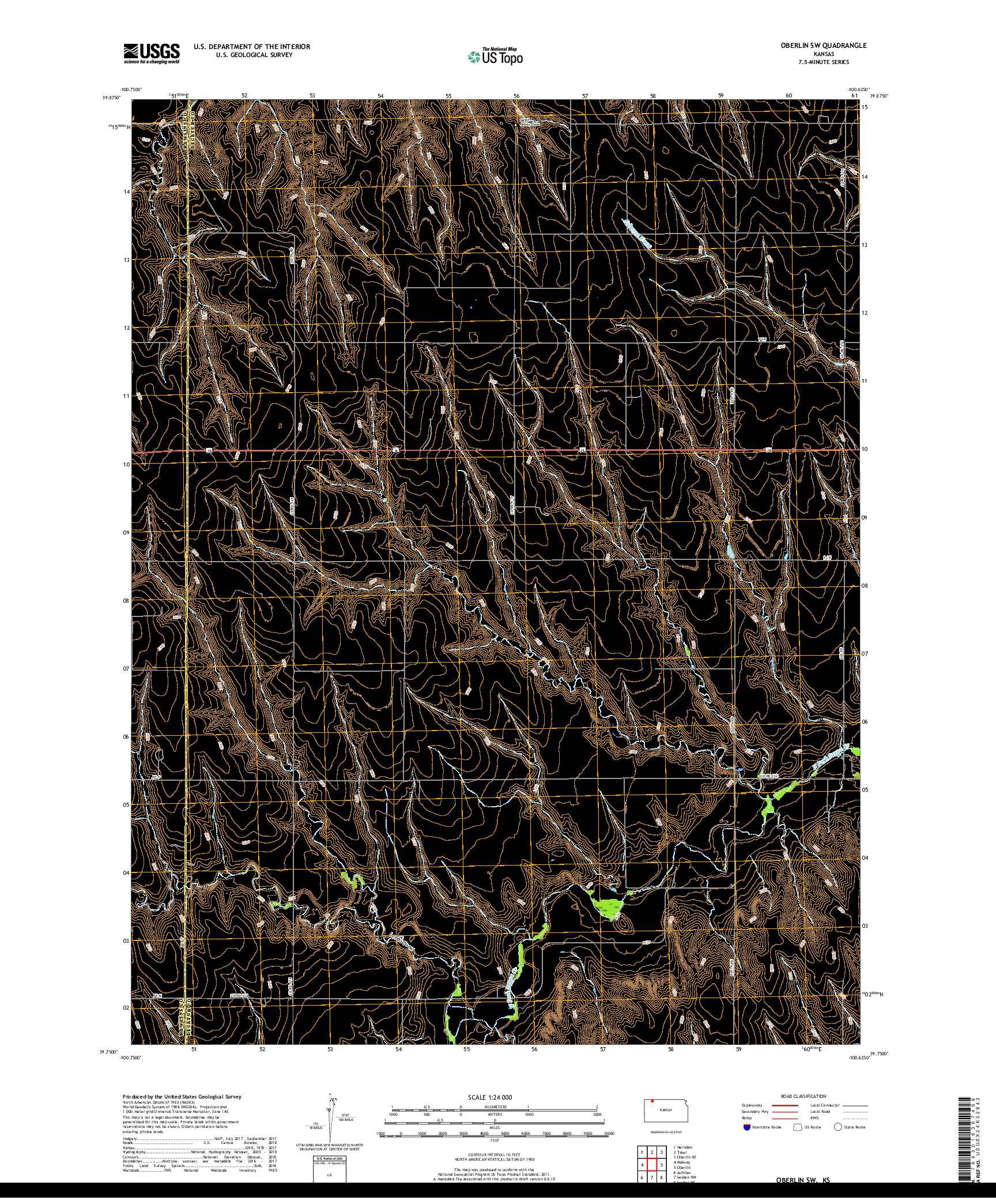 USGS US TOPO 7.5-MINUTE MAP FOR OBERLIN SW, KS 2018