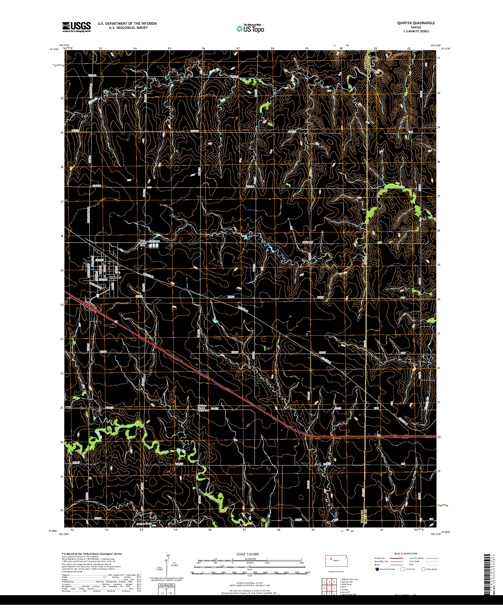 USGS US TOPO 7.5-MINUTE MAP FOR QUINTER, KS 2018