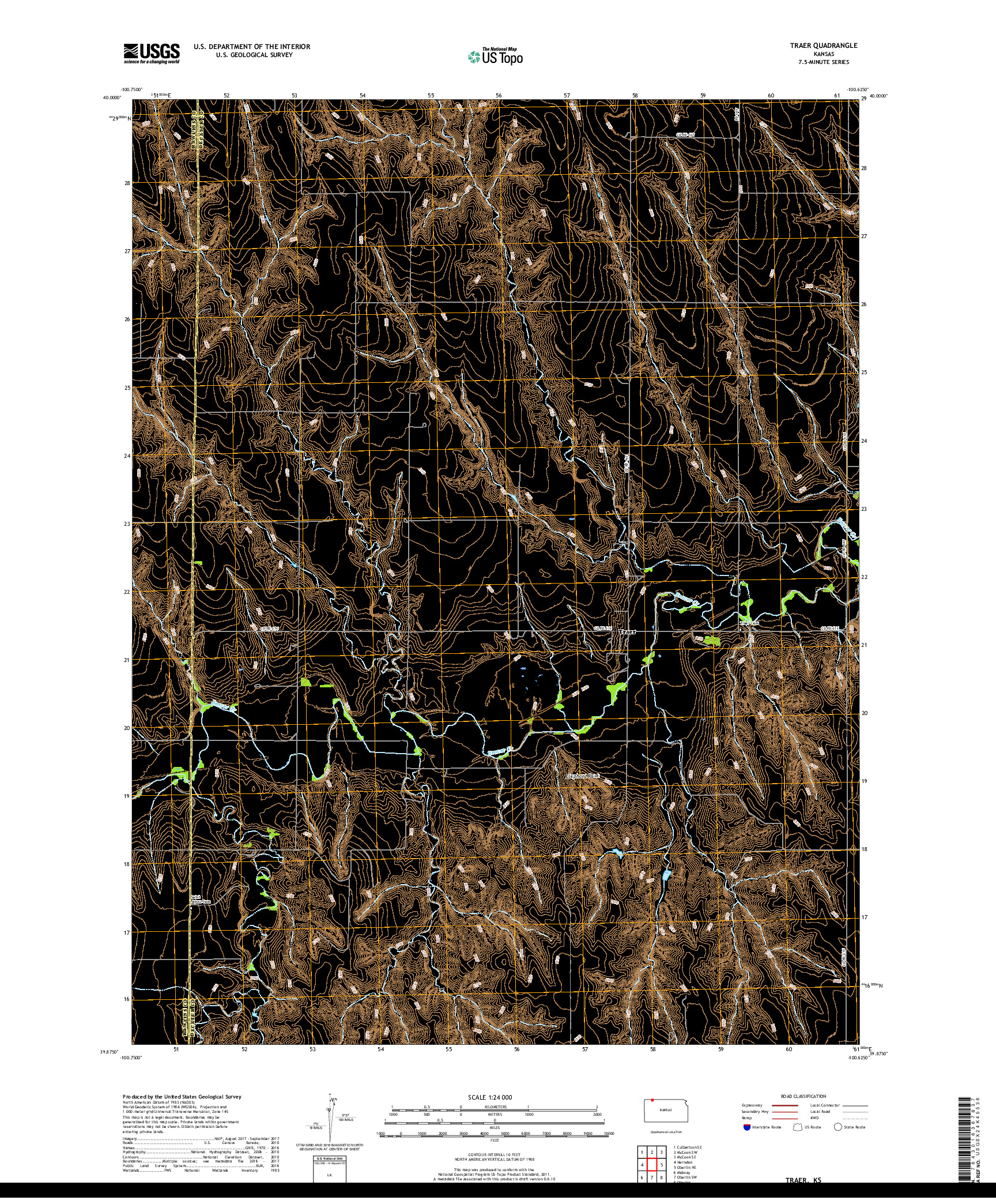 USGS US TOPO 7.5-MINUTE MAP FOR TRAER, KS 2018