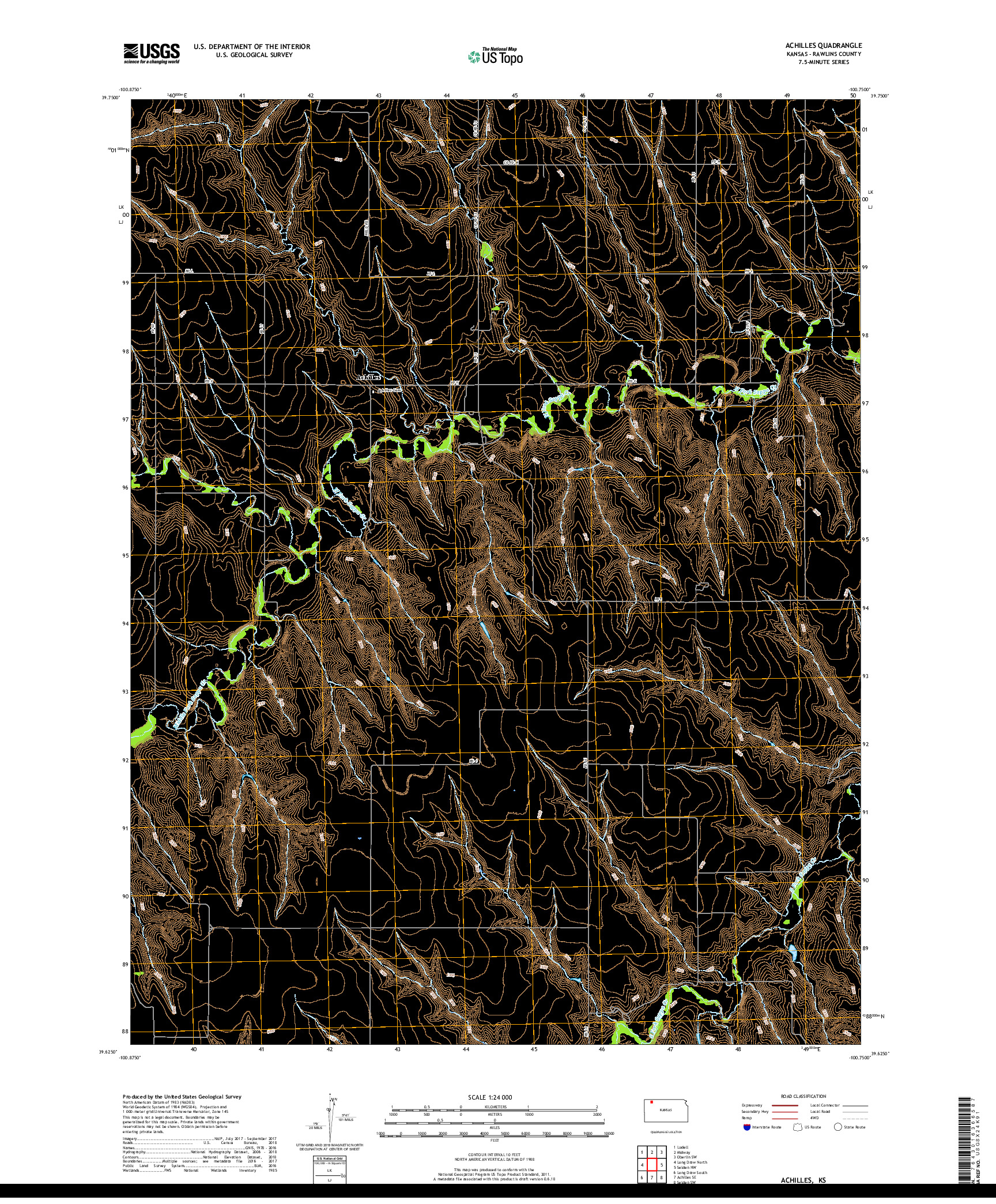 USGS US TOPO 7.5-MINUTE MAP FOR ACHILLES, KS 2018