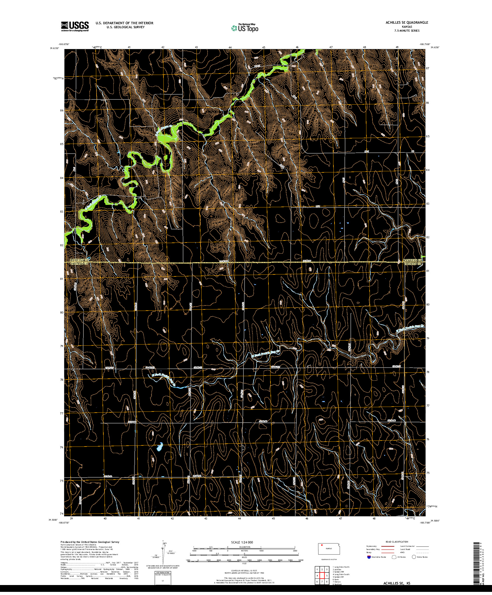 USGS US TOPO 7.5-MINUTE MAP FOR ACHILLES SE, KS 2018