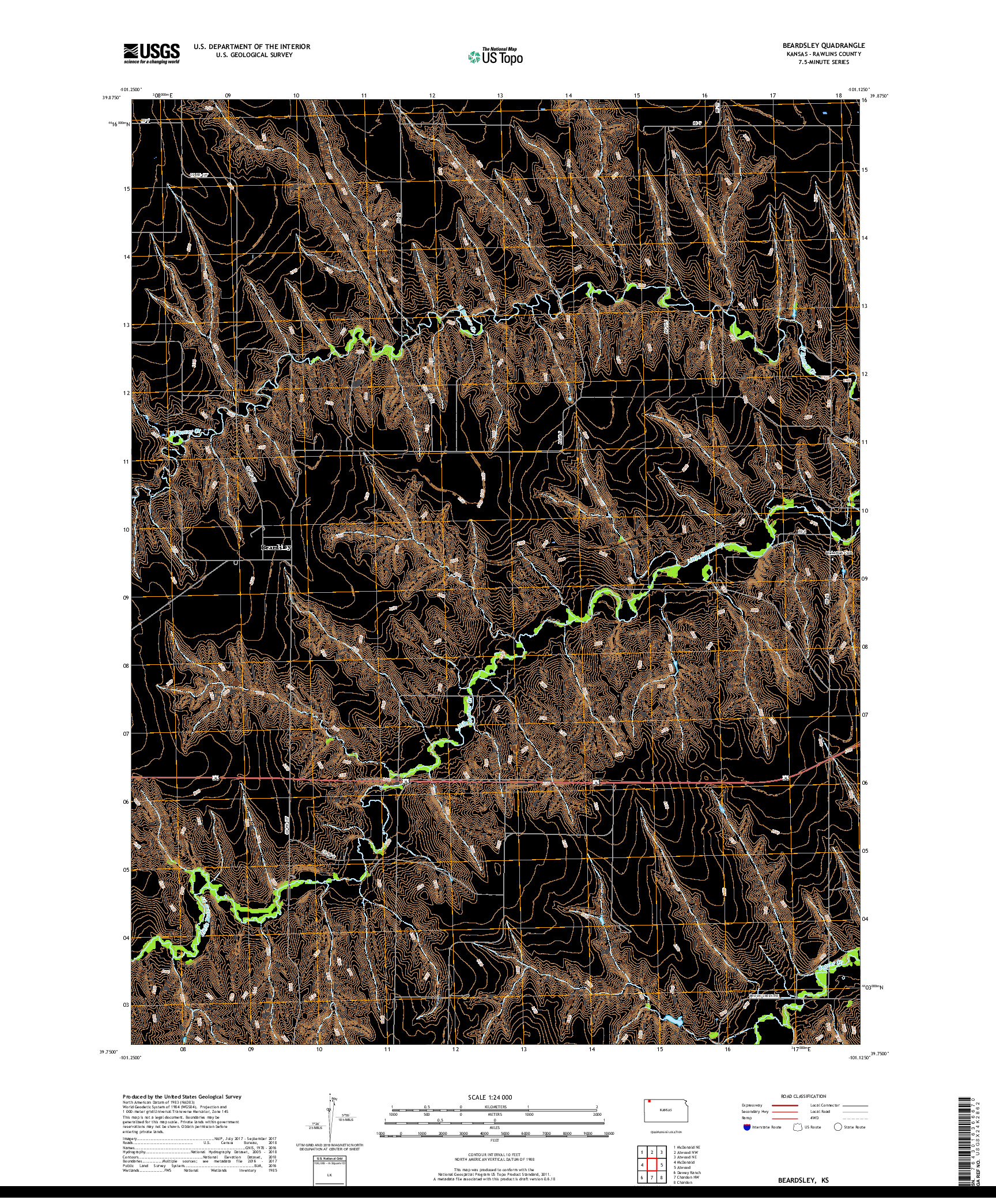 USGS US TOPO 7.5-MINUTE MAP FOR BEARDSLEY, KS 2018