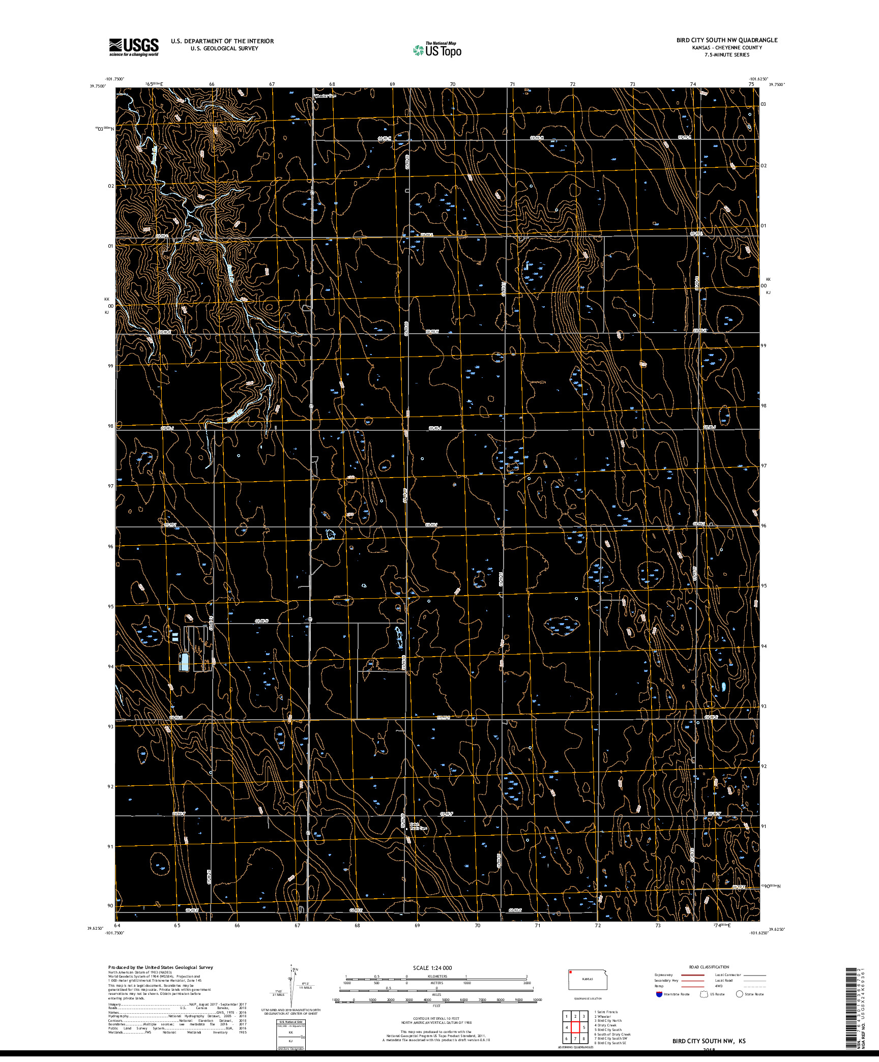 USGS US TOPO 7.5-MINUTE MAP FOR BIRD CITY SOUTH NW, KS 2018