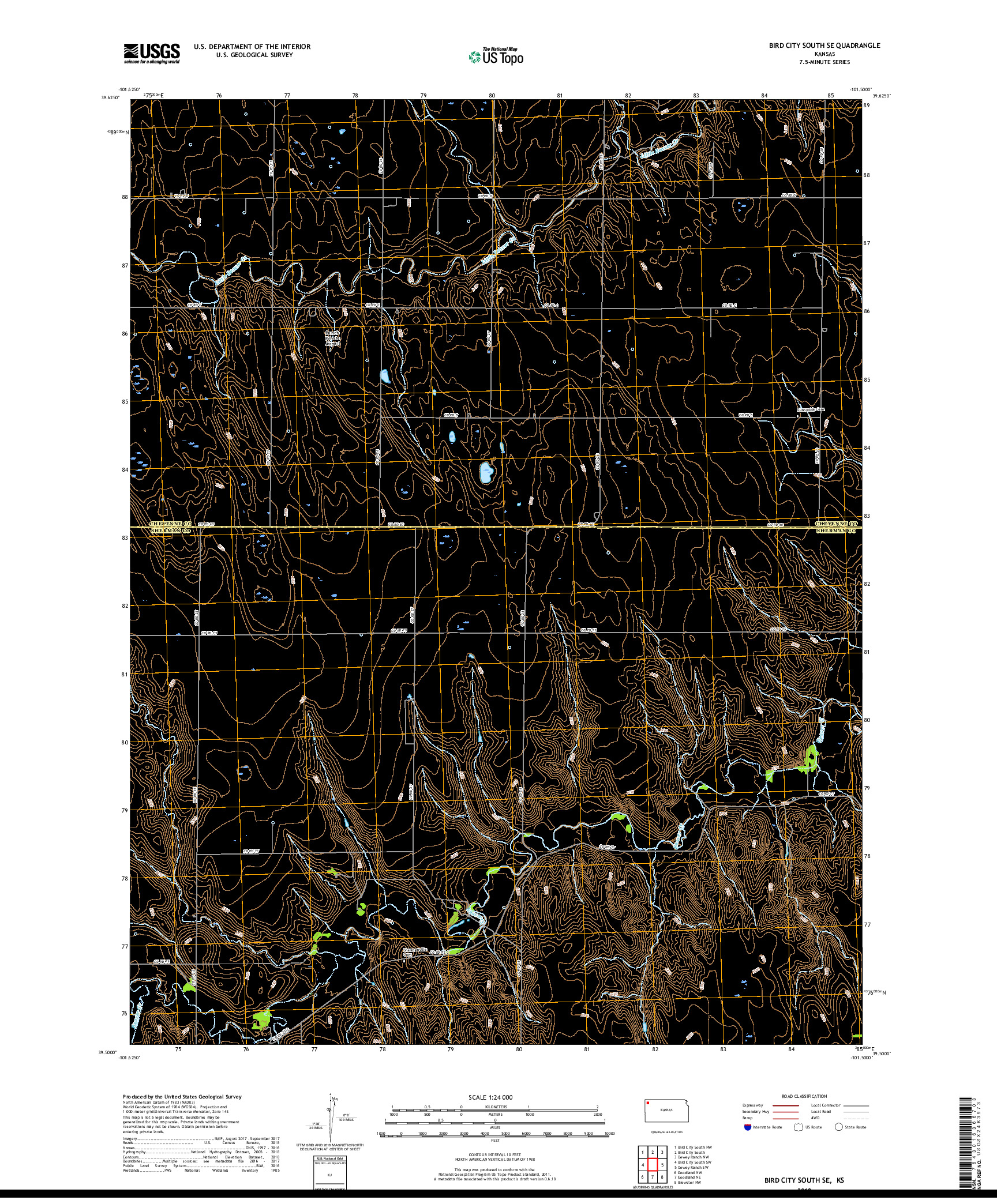 USGS US TOPO 7.5-MINUTE MAP FOR BIRD CITY SOUTH SE, KS 2018