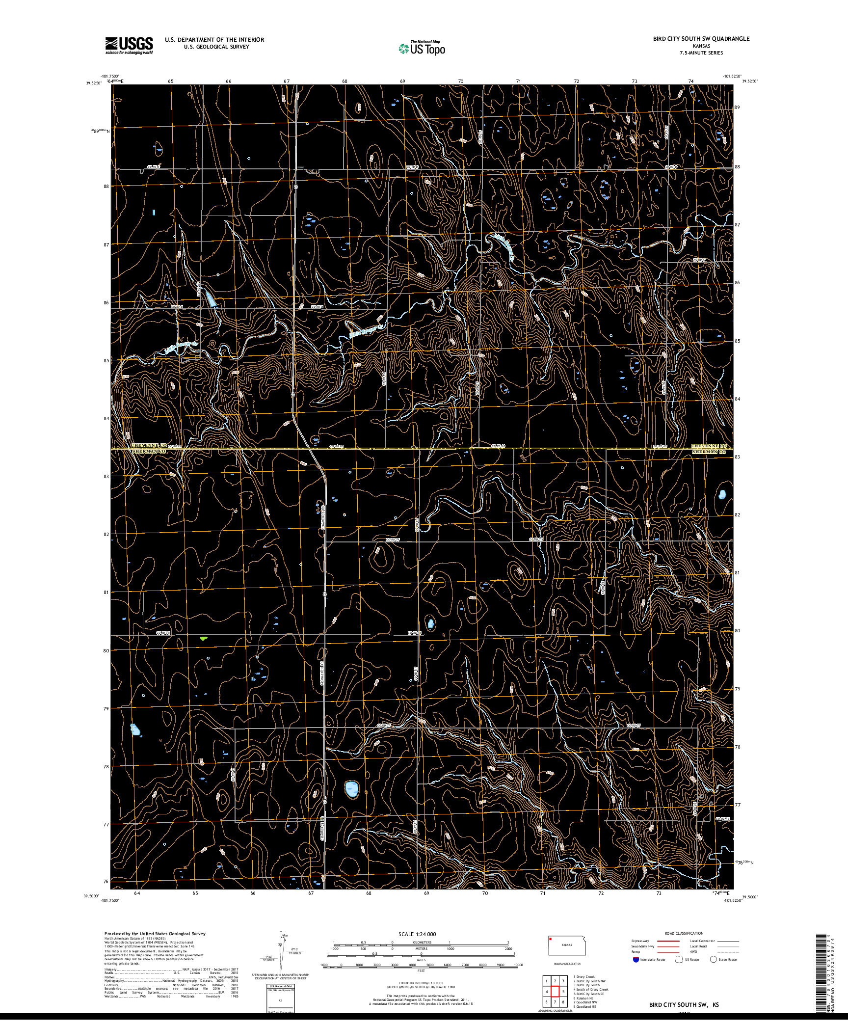 USGS US TOPO 7.5-MINUTE MAP FOR BIRD CITY SOUTH SW, KS 2018