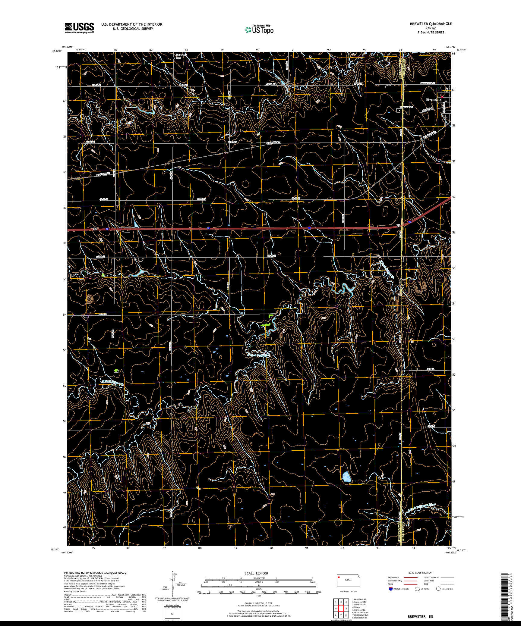 USGS US TOPO 7.5-MINUTE MAP FOR BREWSTER, KS 2018