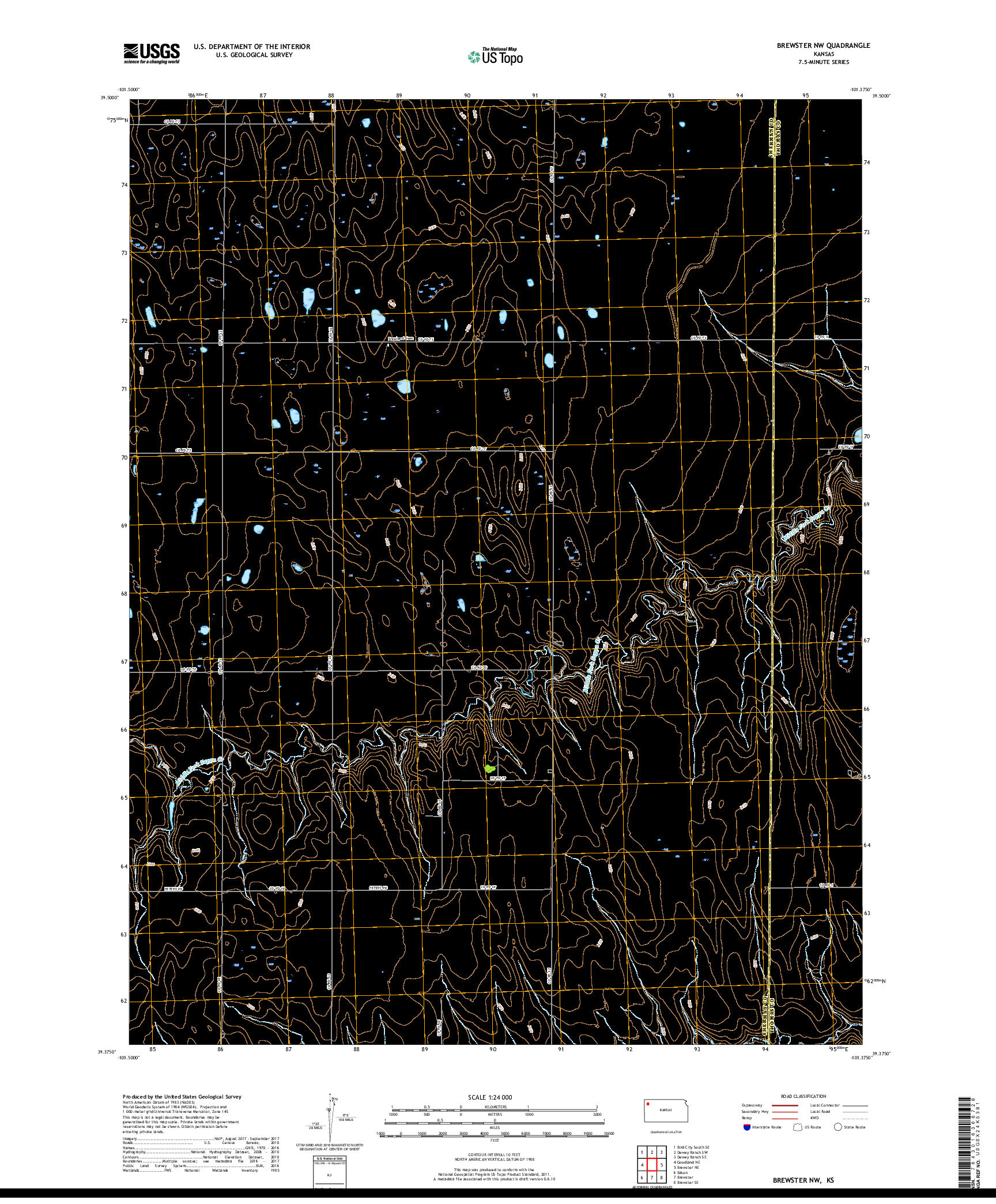 USGS US TOPO 7.5-MINUTE MAP FOR BREWSTER NW, KS 2018