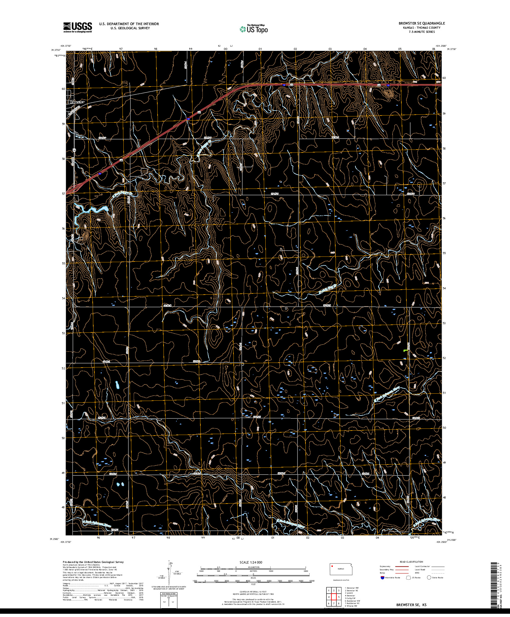 USGS US TOPO 7.5-MINUTE MAP FOR BREWSTER SE, KS 2018
