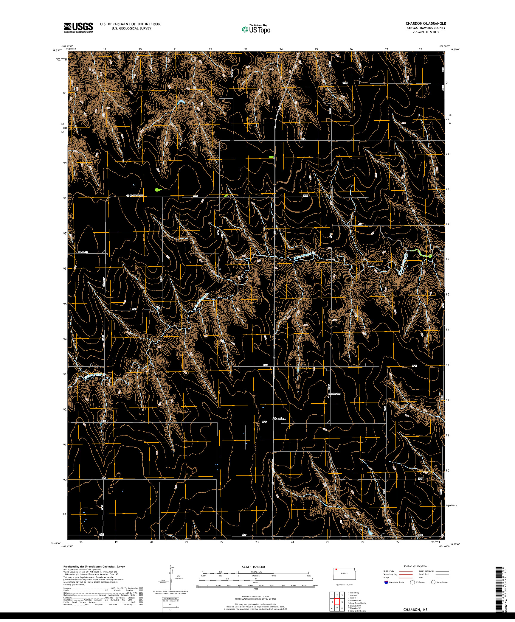 USGS US TOPO 7.5-MINUTE MAP FOR CHARDON, KS 2018