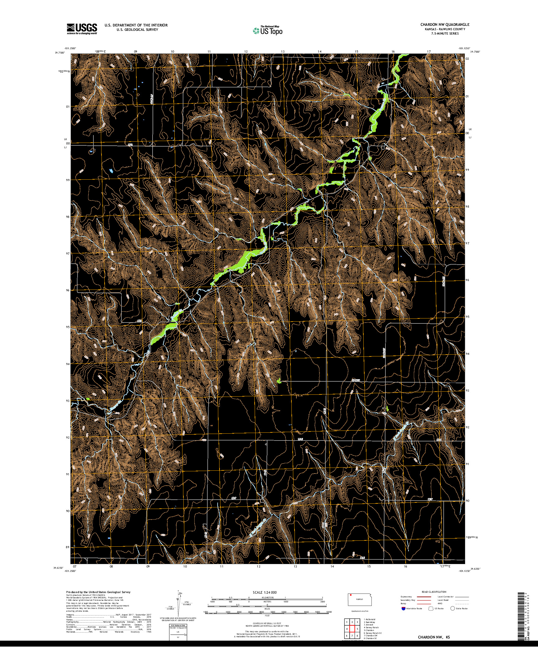USGS US TOPO 7.5-MINUTE MAP FOR CHARDON NW, KS 2018