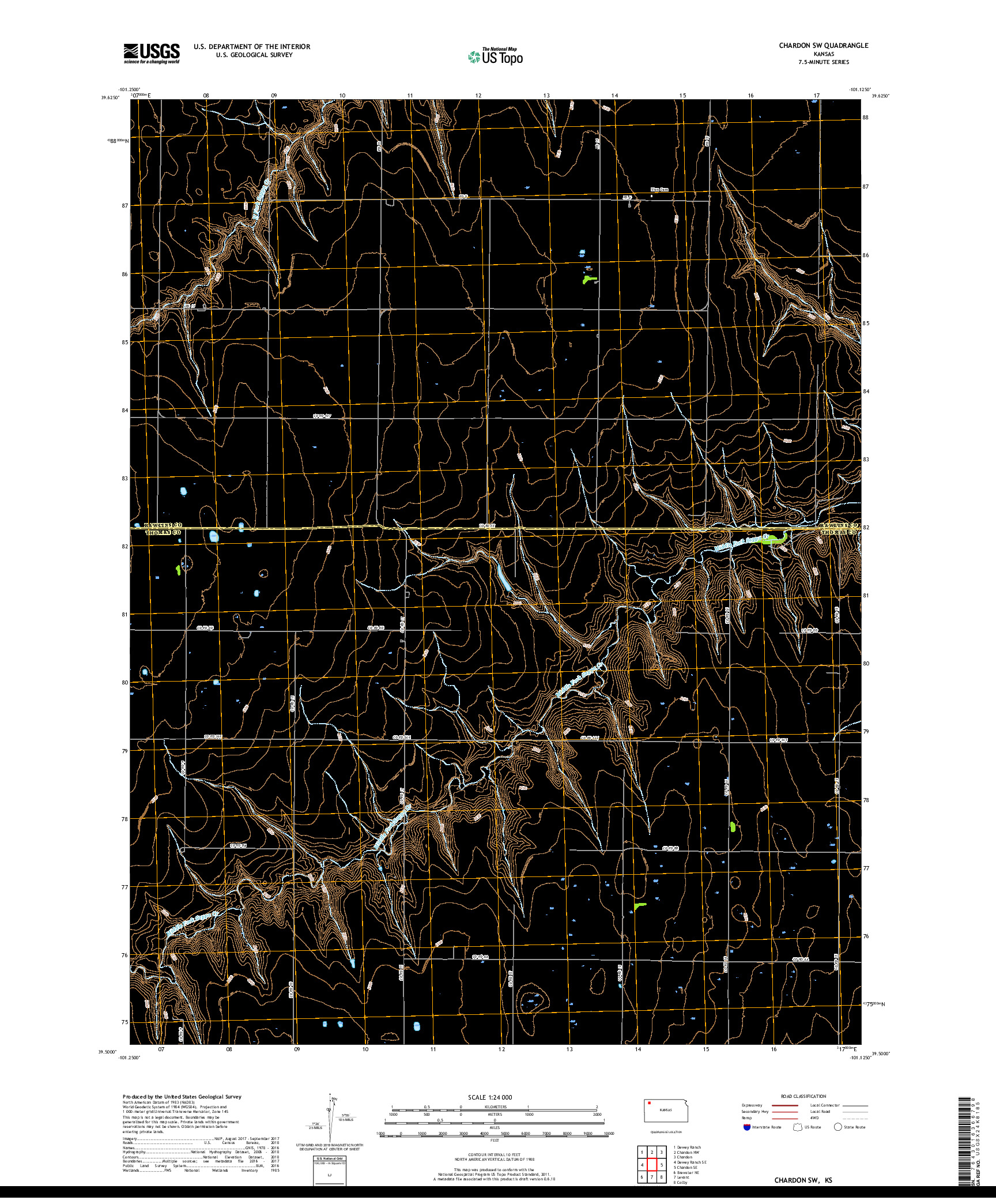 USGS US TOPO 7.5-MINUTE MAP FOR CHARDON SW, KS 2018