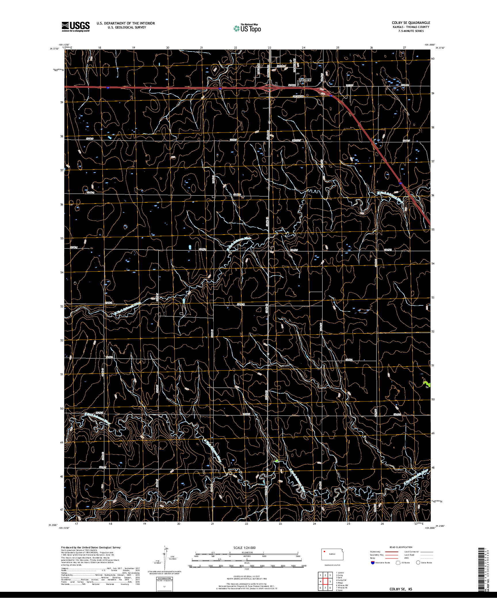 USGS US TOPO 7.5-MINUTE MAP FOR COLBY SE, KS 2018