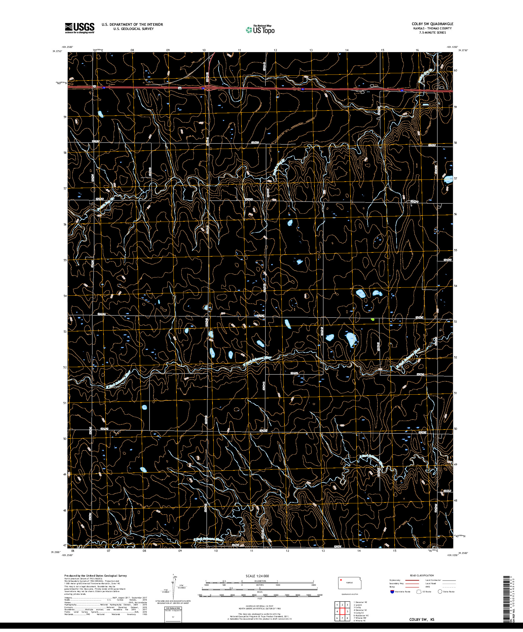 USGS US TOPO 7.5-MINUTE MAP FOR COLBY SW, KS 2018