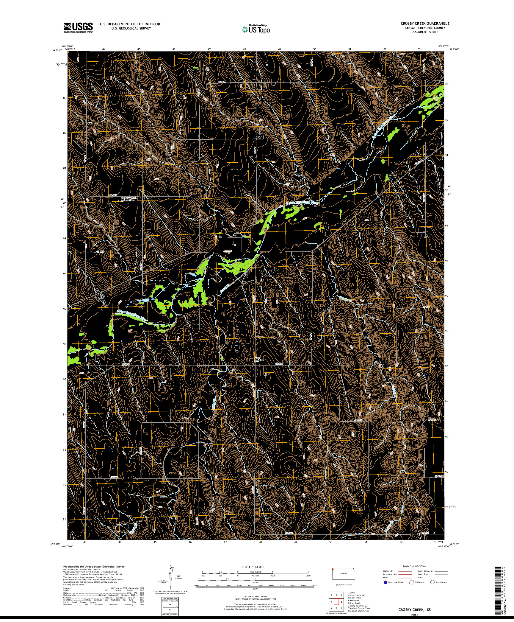 USGS US TOPO 7.5-MINUTE MAP FOR CROSBY CREEK, KS 2018