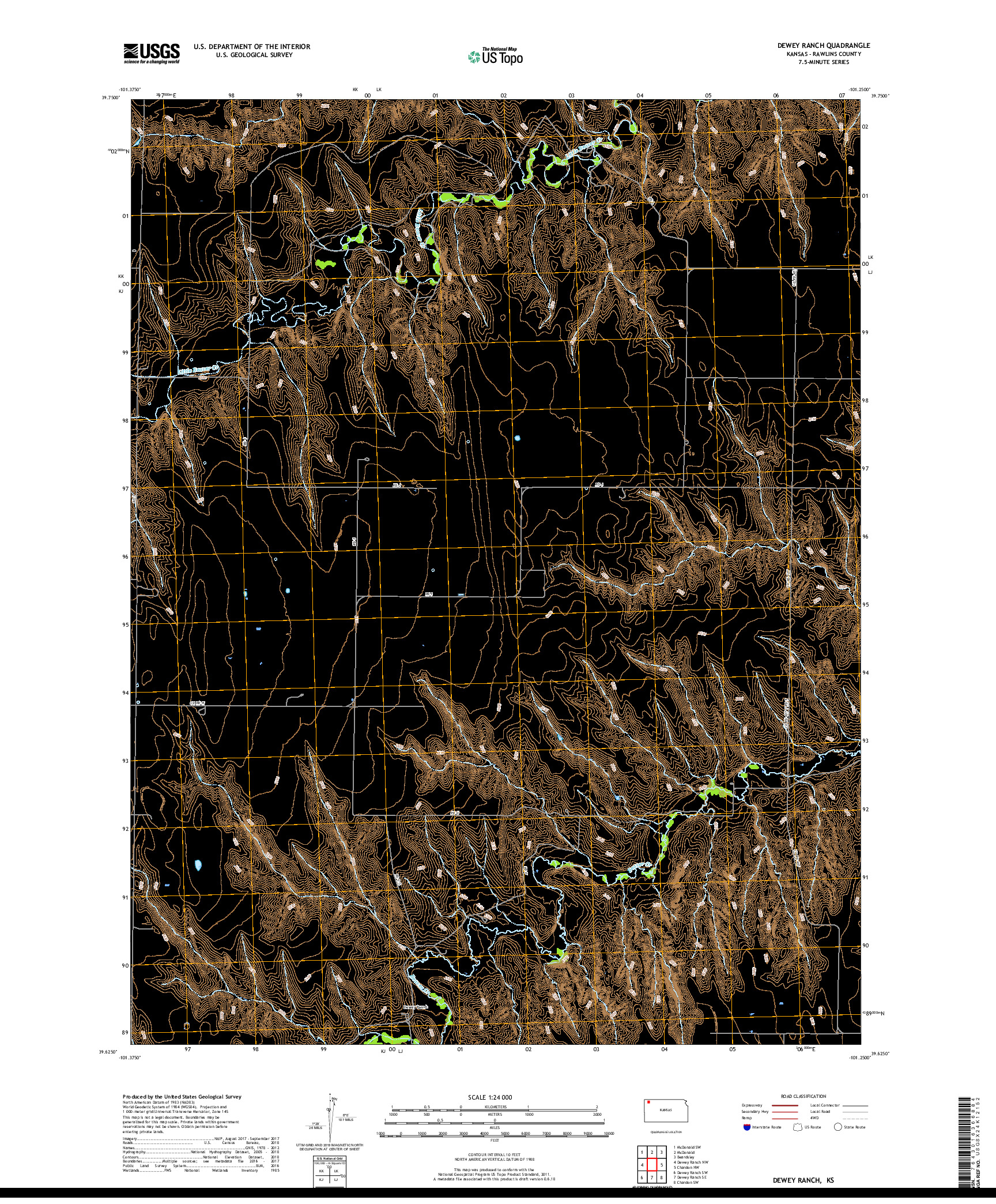 USGS US TOPO 7.5-MINUTE MAP FOR DEWEY RANCH, KS 2018