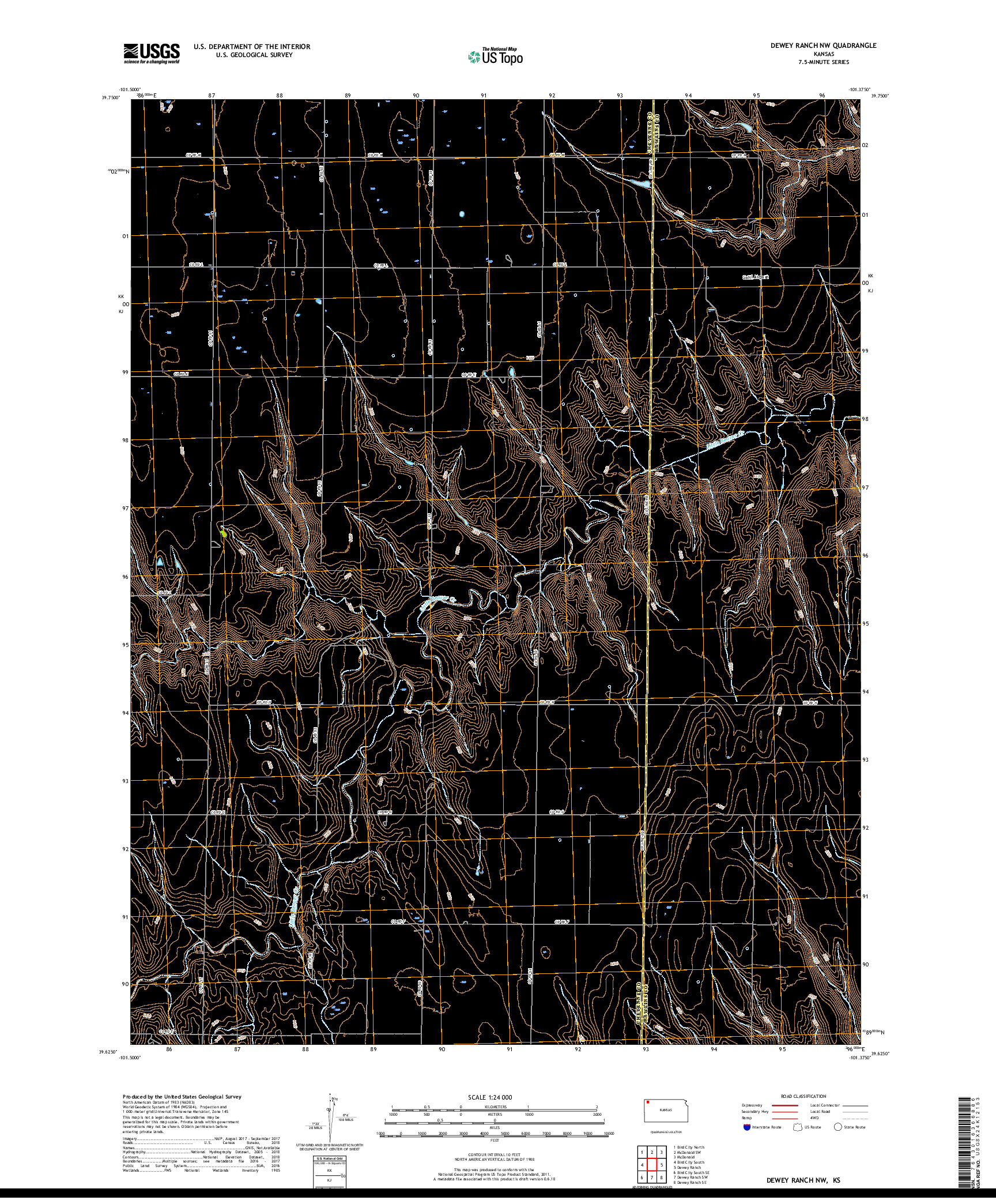 USGS US TOPO 7.5-MINUTE MAP FOR DEWEY RANCH NW, KS 2018