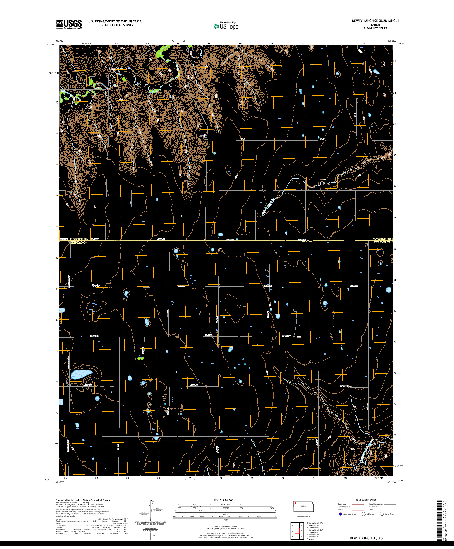 USGS US TOPO 7.5-MINUTE MAP FOR DEWEY RANCH SE, KS 2018