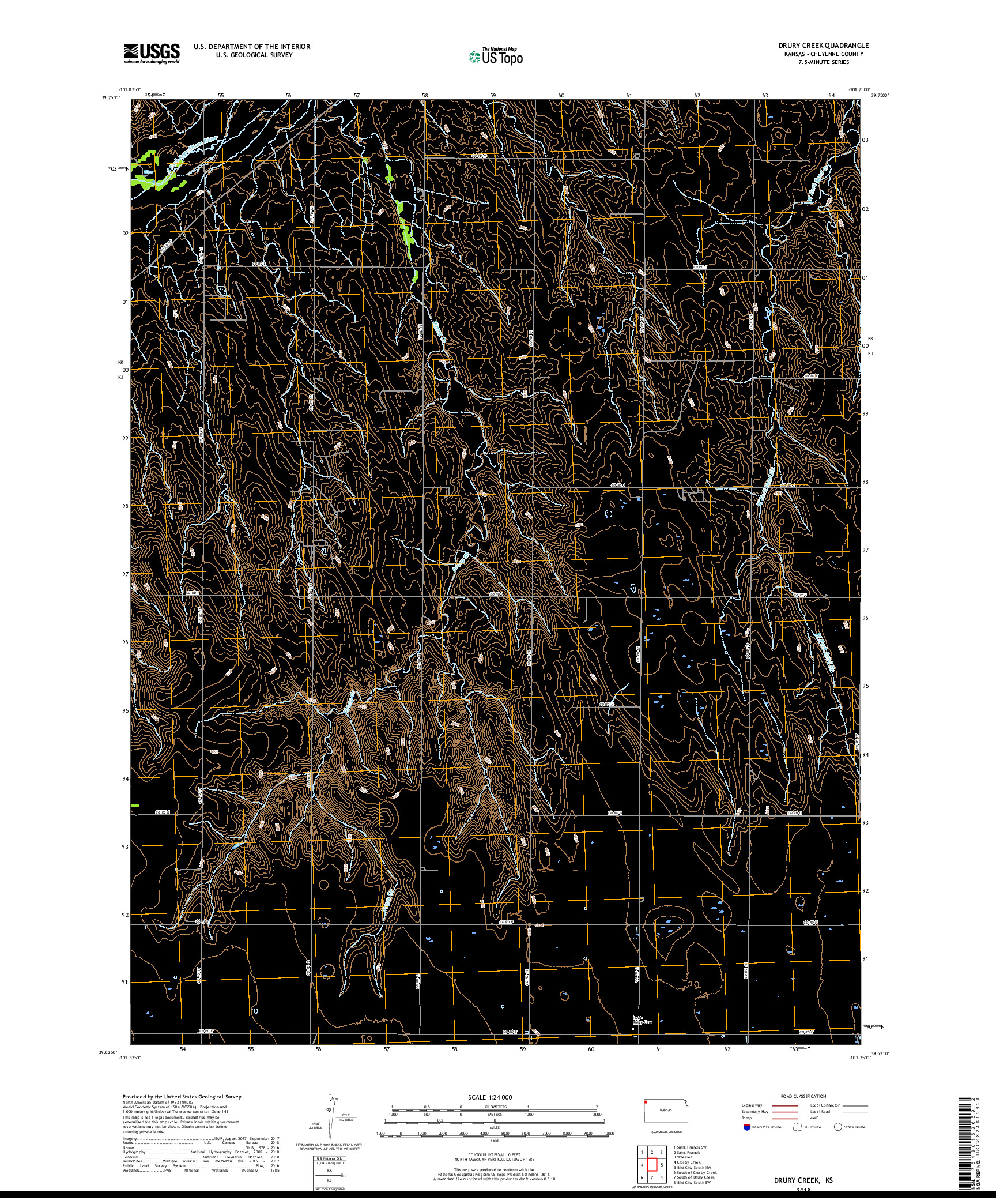 USGS US TOPO 7.5-MINUTE MAP FOR DRURY CREEK, KS 2018