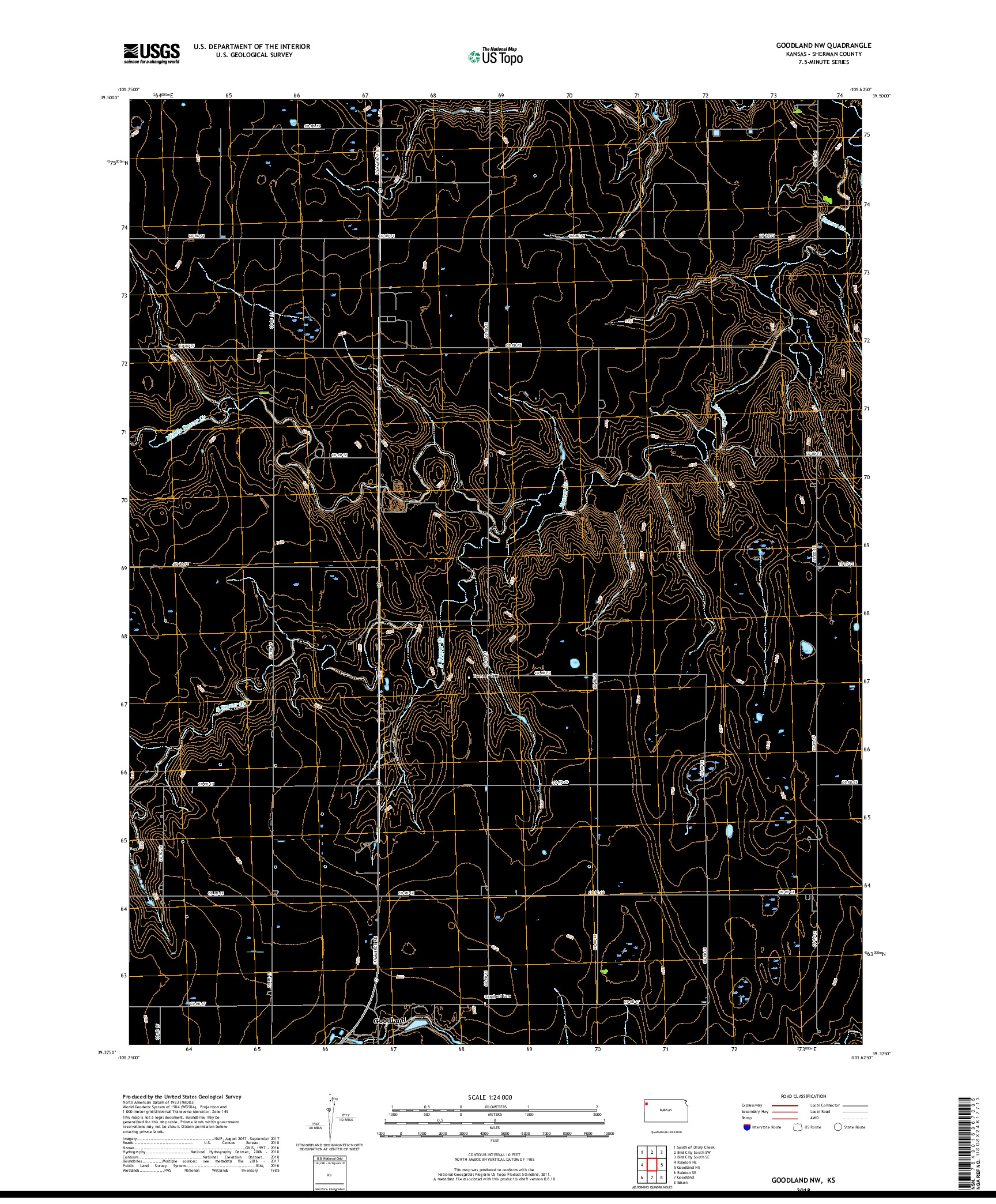USGS US TOPO 7.5-MINUTE MAP FOR GOODLAND NW, KS 2018