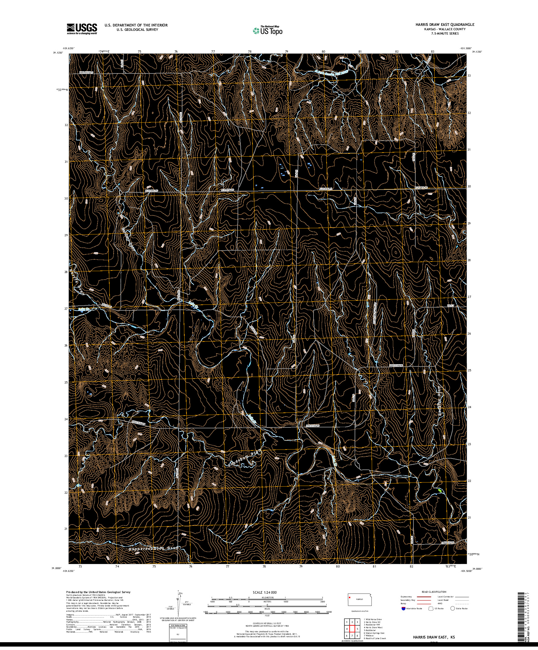 USGS US TOPO 7.5-MINUTE MAP FOR HARRIS DRAW EAST, KS 2018