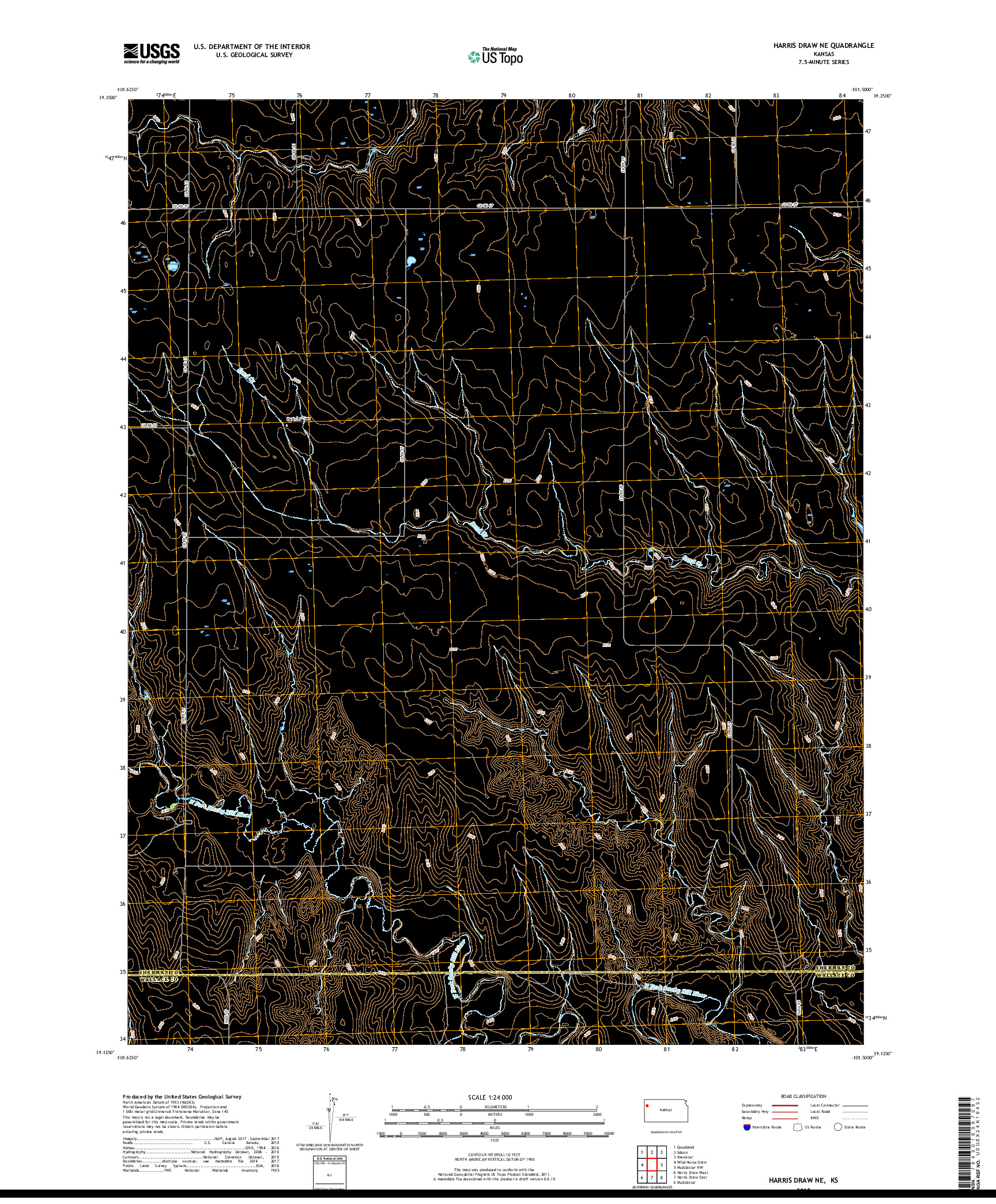 USGS US TOPO 7.5-MINUTE MAP FOR HARRIS DRAW NE, KS 2018