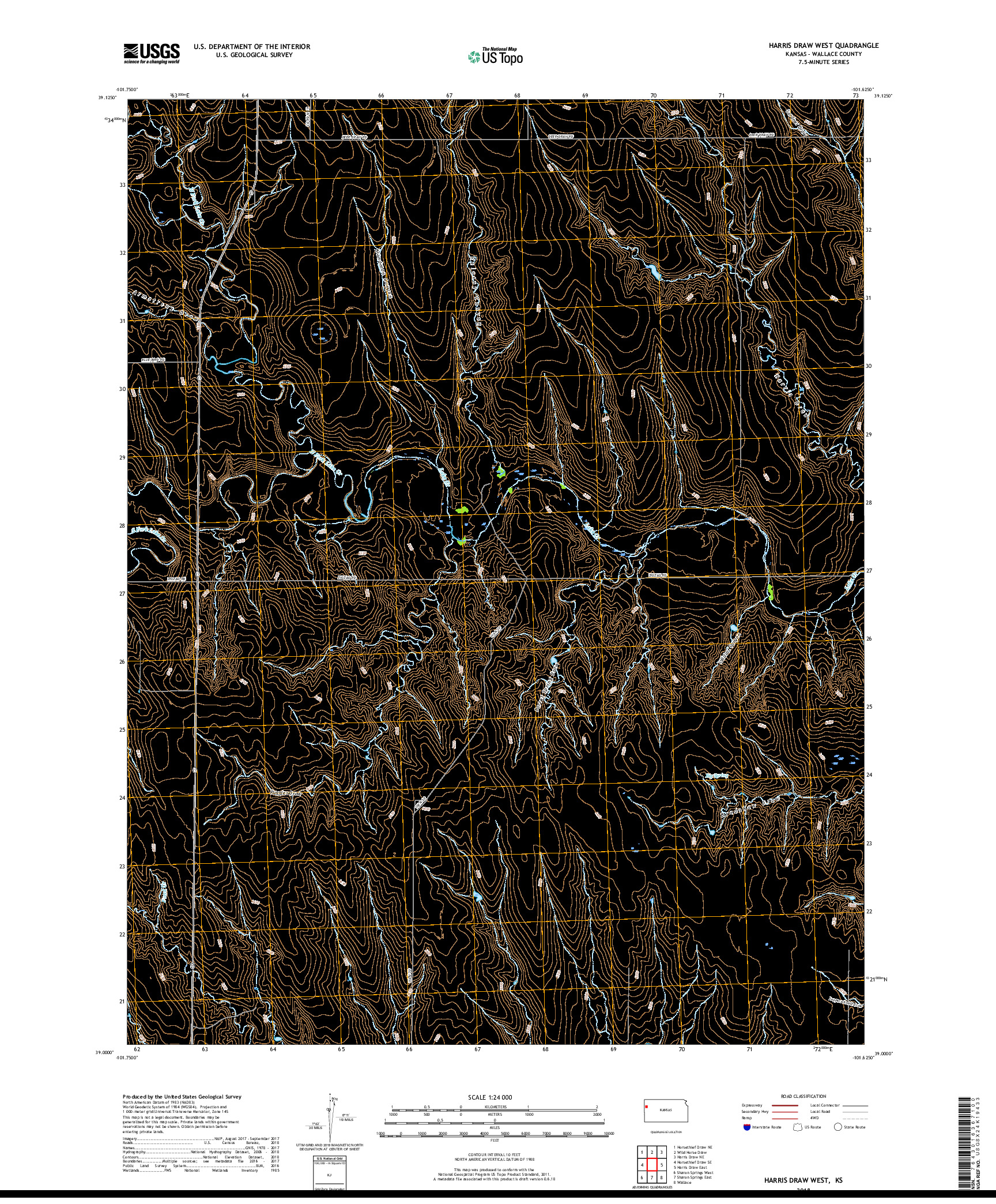USGS US TOPO 7.5-MINUTE MAP FOR HARRIS DRAW WEST, KS 2018