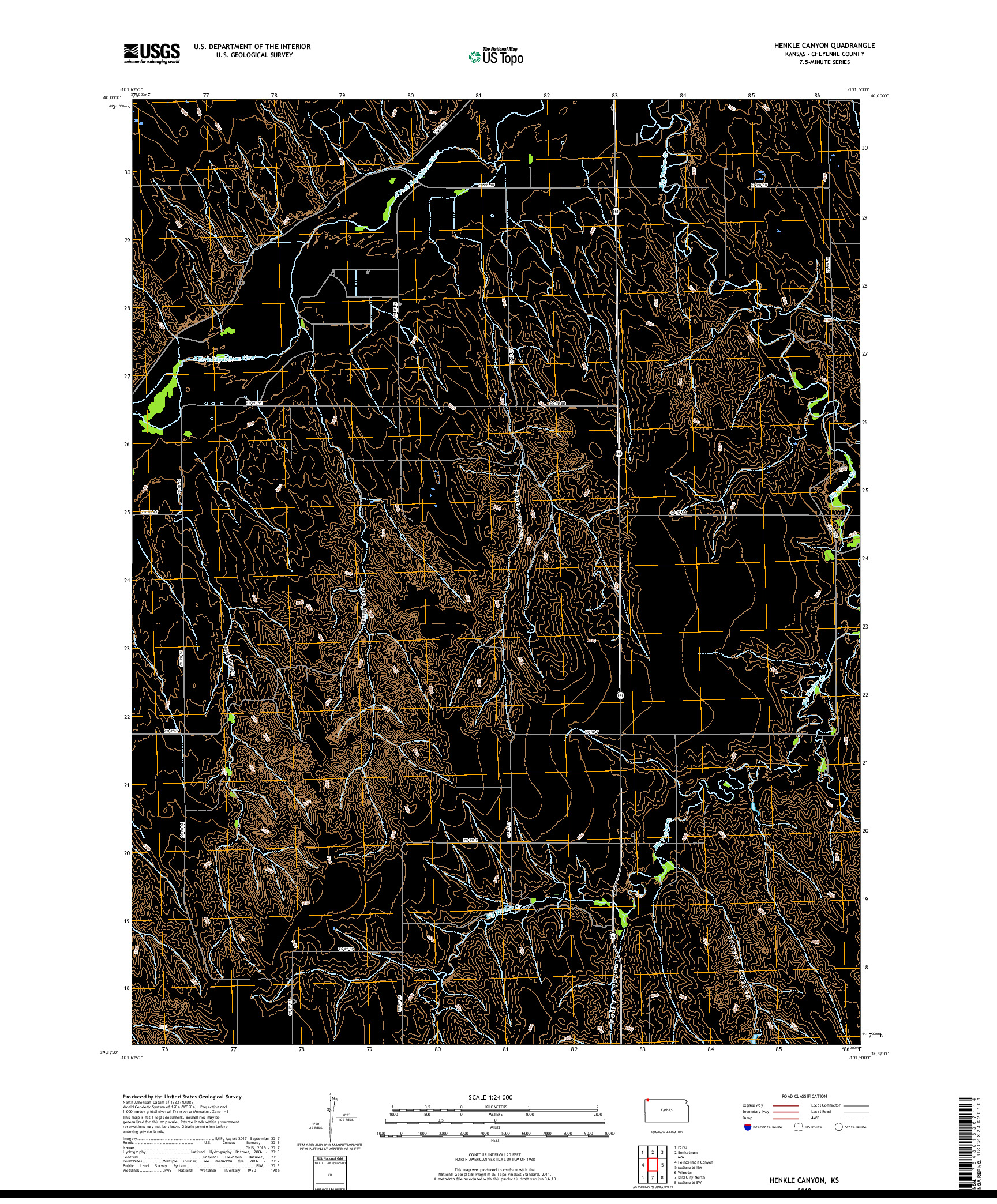 USGS US TOPO 7.5-MINUTE MAP FOR HENKLE CANYON, KS 2018