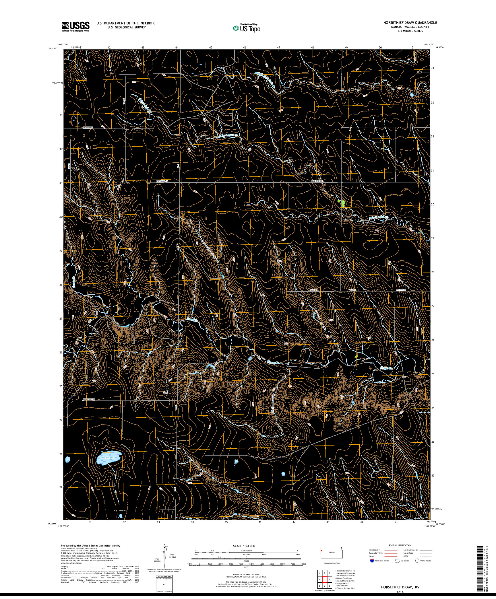 USGS US TOPO 7.5-MINUTE MAP FOR HORSETHIEF DRAW, KS 2018