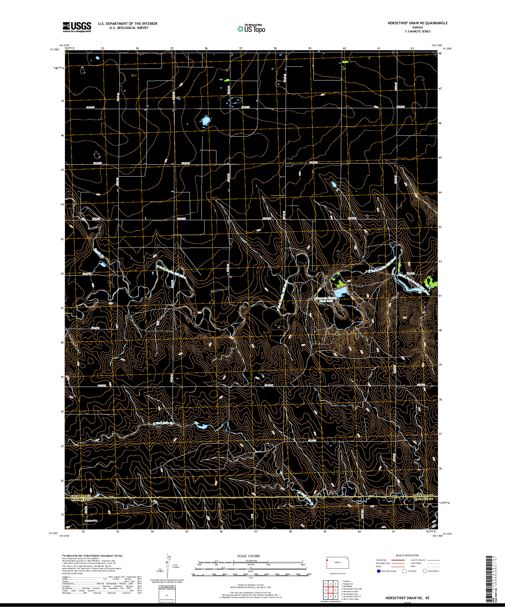 USGS US TOPO 7.5-MINUTE MAP FOR HORSETHIEF DRAW NE, KS 2018