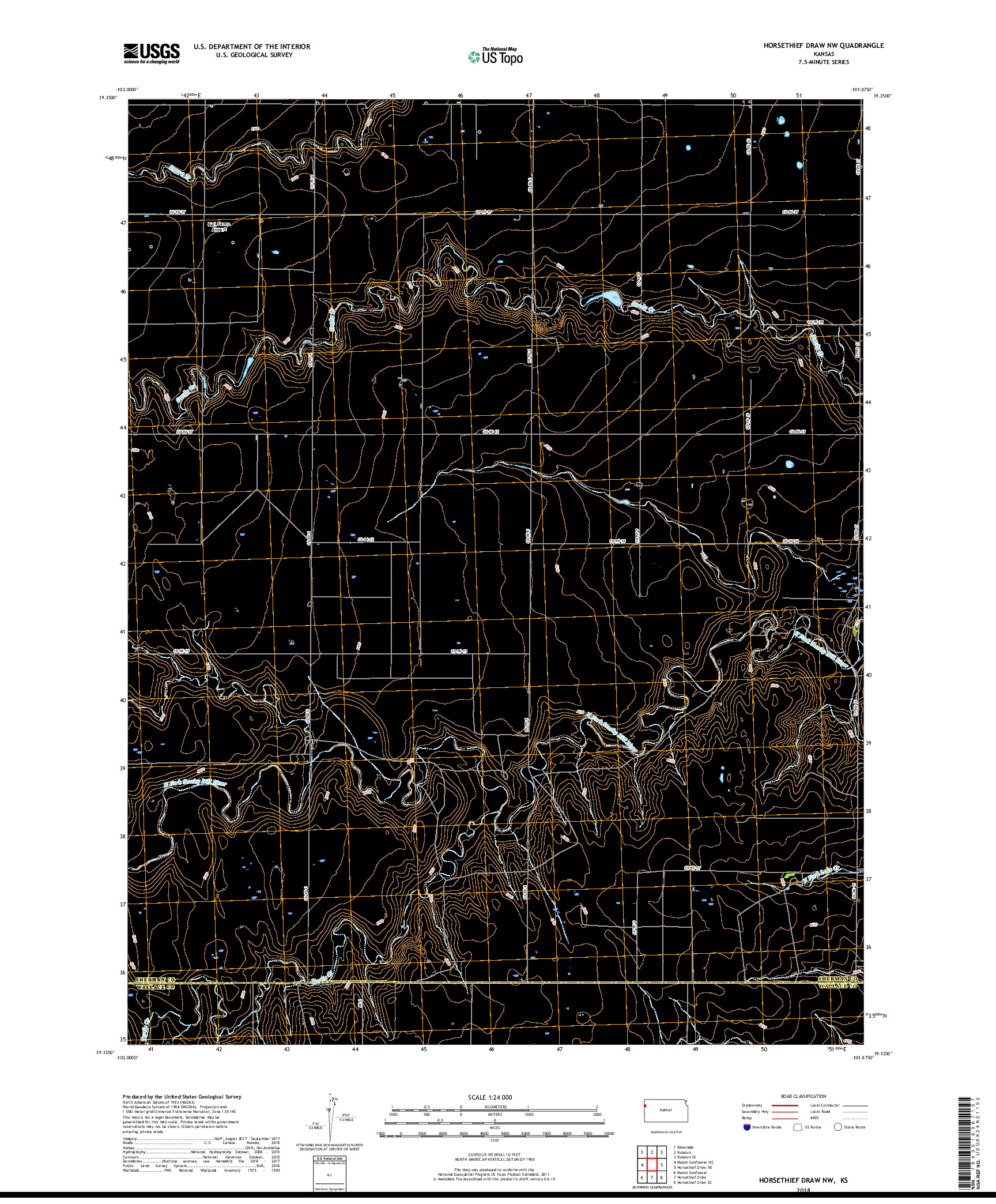 USGS US TOPO 7.5-MINUTE MAP FOR HORSETHIEF DRAW NW, KS 2018