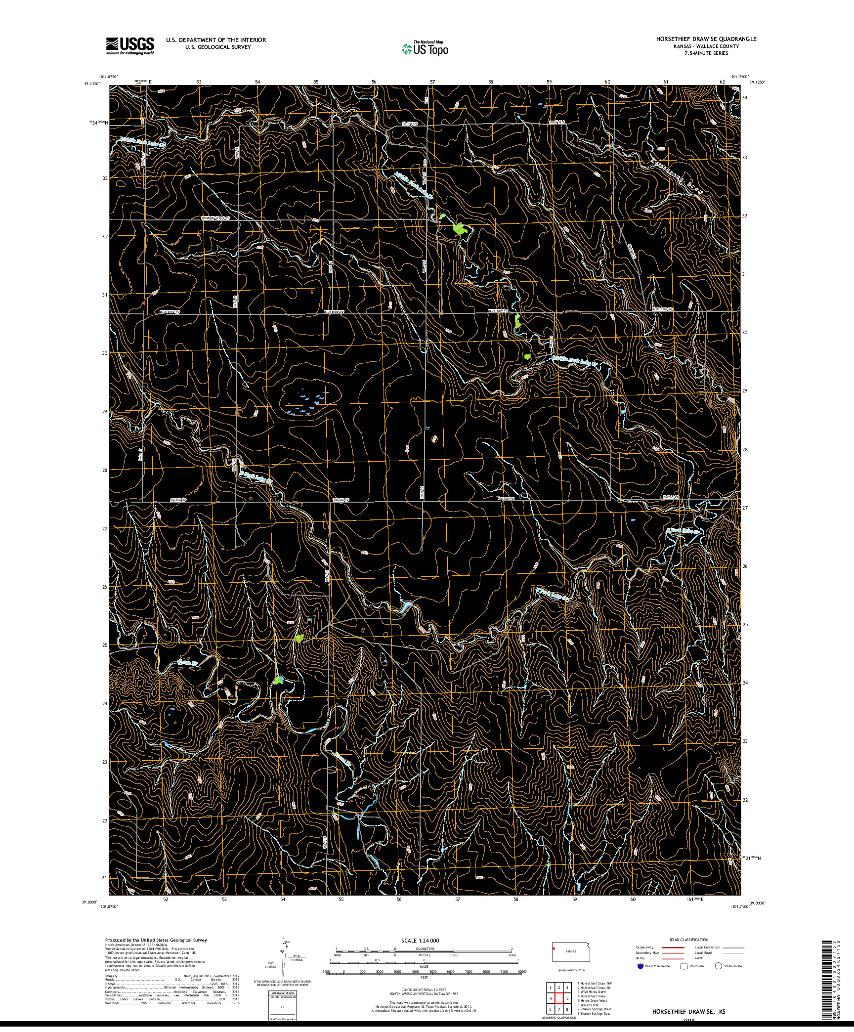 USGS US TOPO 7.5-MINUTE MAP FOR HORSETHIEF DRAW SE, KS 2018