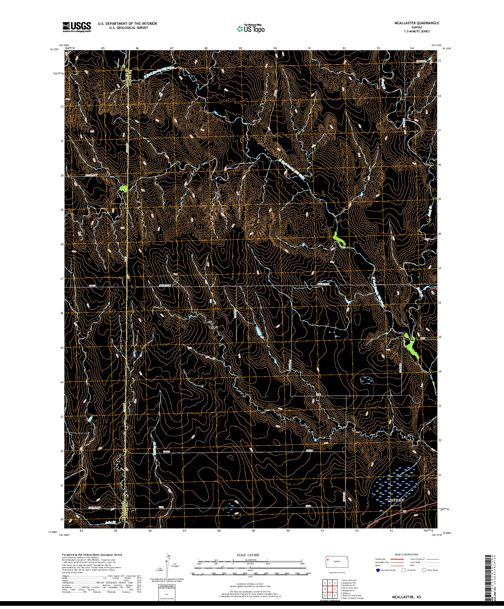 USGS US TOPO 7.5-MINUTE MAP FOR MCALLASTER, KS 2018