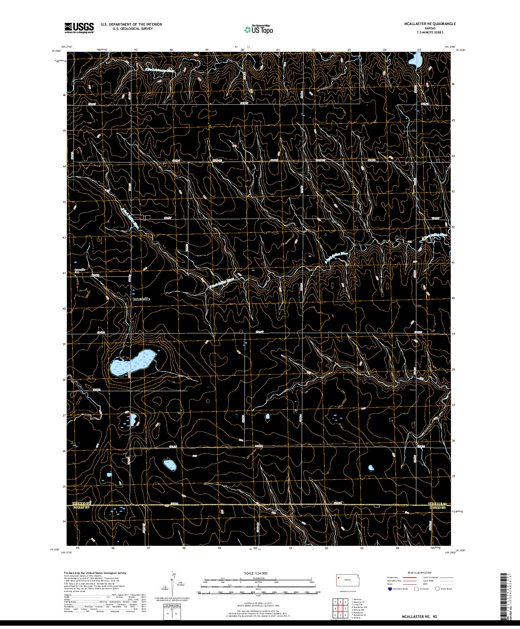 USGS US TOPO 7.5-MINUTE MAP FOR MCALLASTER NE, KS 2018