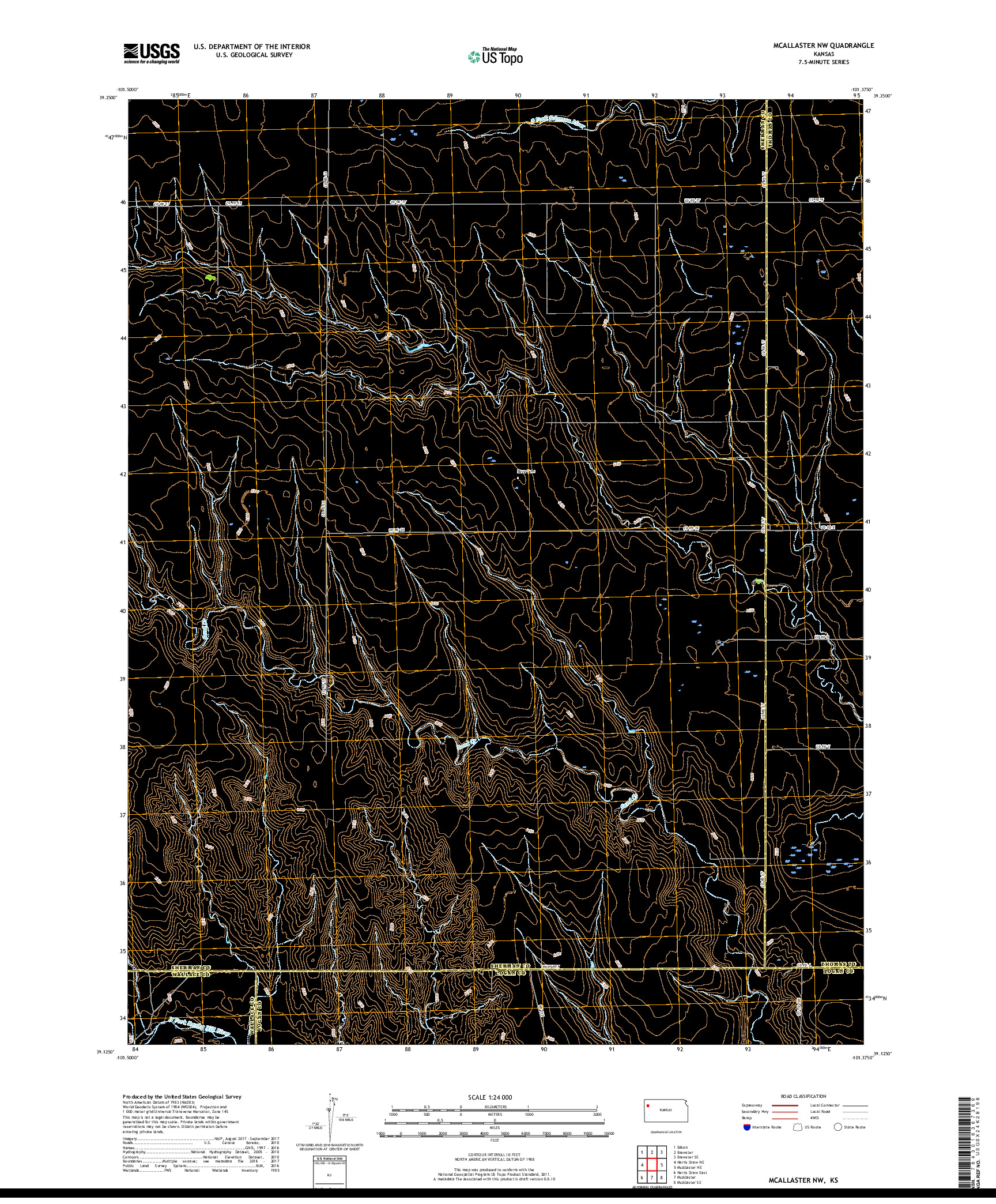 USGS US TOPO 7.5-MINUTE MAP FOR MCALLASTER NW, KS 2018