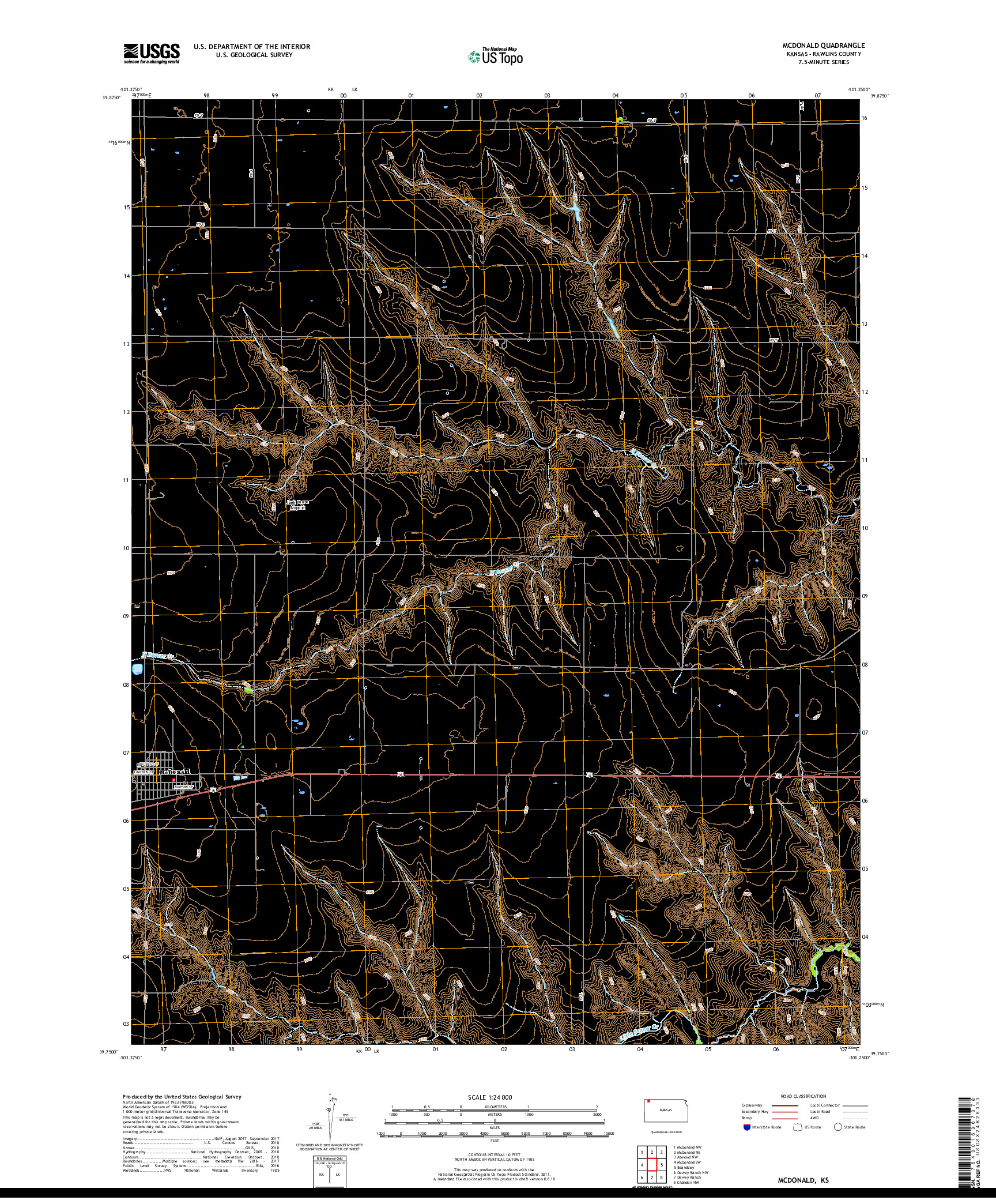 USGS US TOPO 7.5-MINUTE MAP FOR MCDONALD, KS 2018