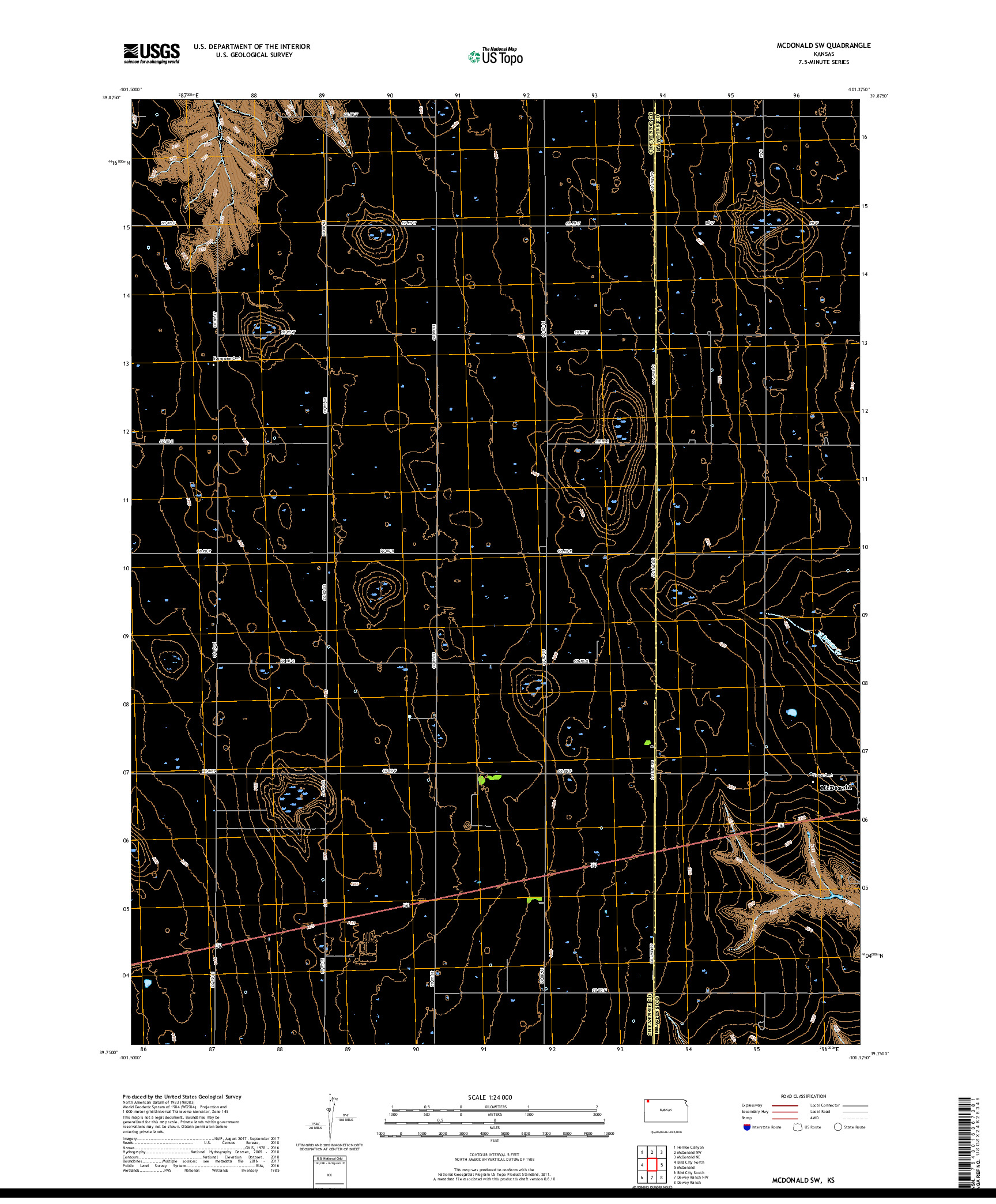 USGS US TOPO 7.5-MINUTE MAP FOR MCDONALD SW, KS 2018