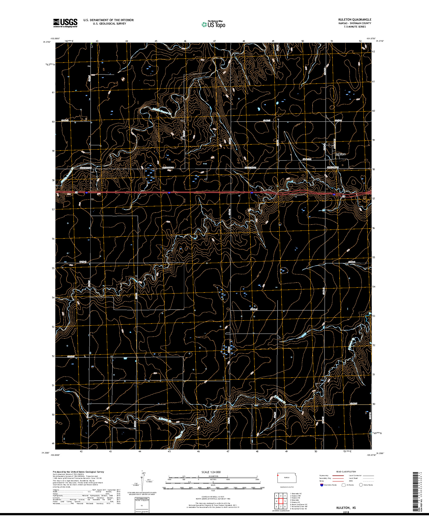 USGS US TOPO 7.5-MINUTE MAP FOR RULETON, KS 2018