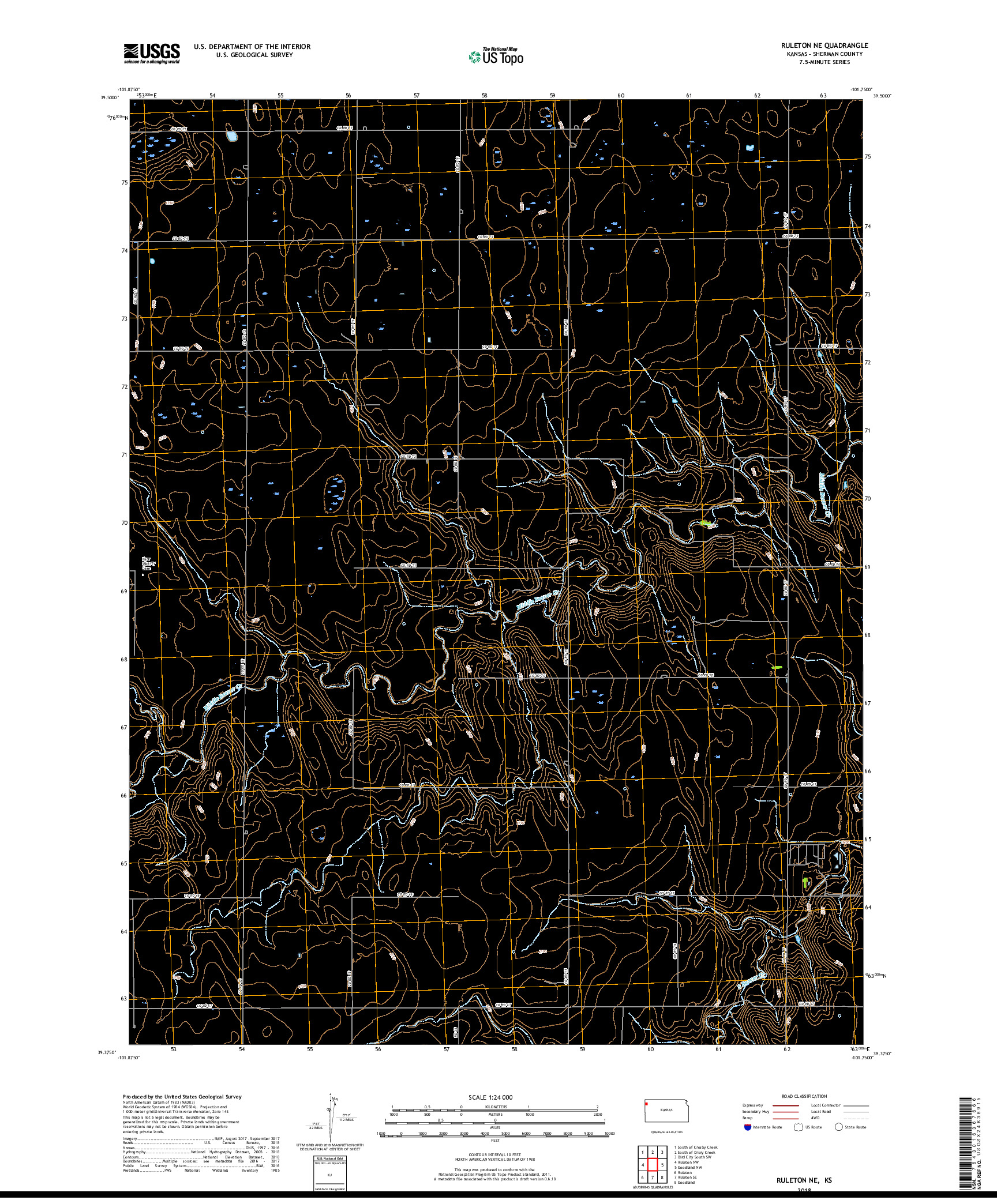 USGS US TOPO 7.5-MINUTE MAP FOR RULETON NE, KS 2018