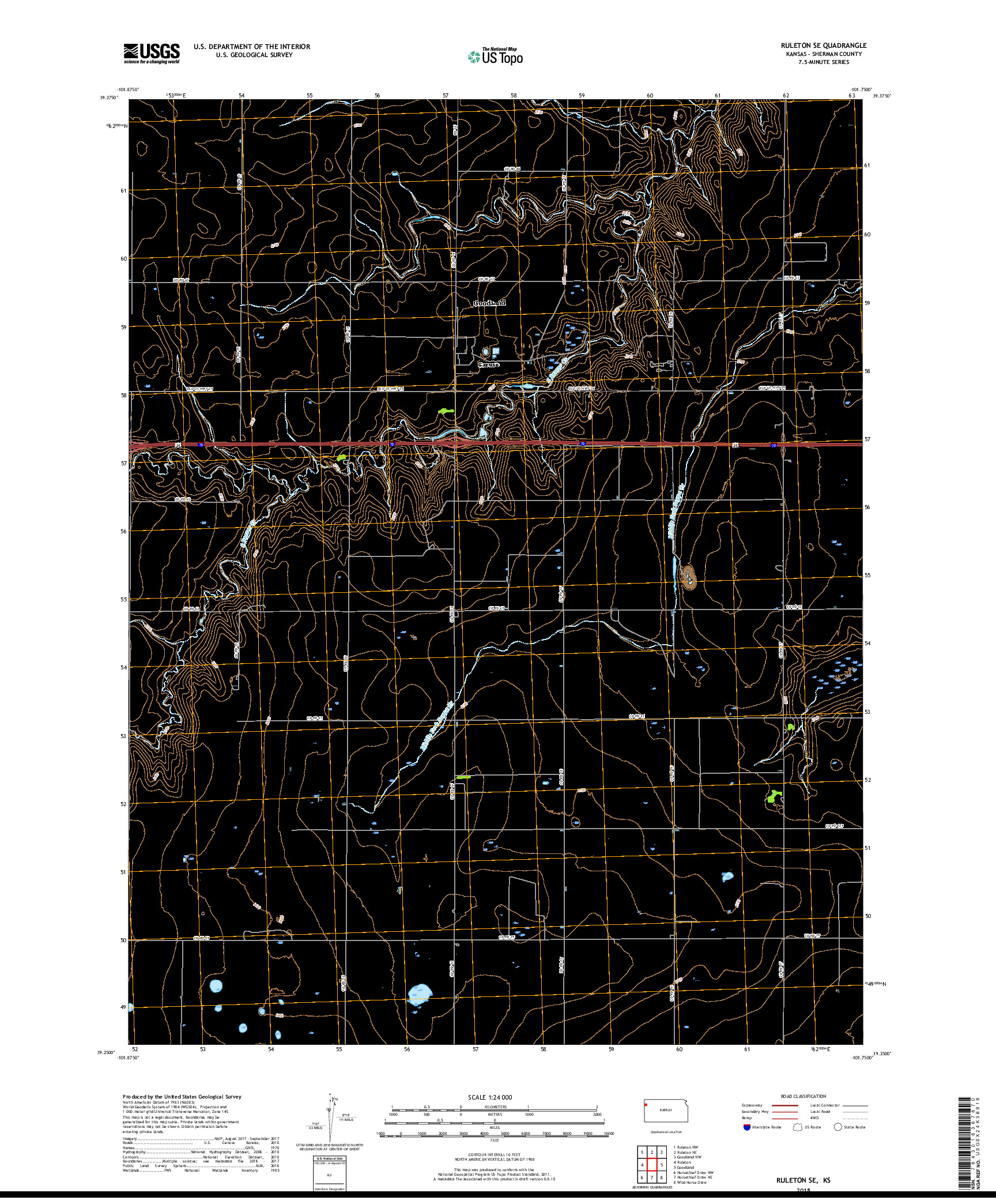 USGS US TOPO 7.5-MINUTE MAP FOR RULETON SE, KS 2018