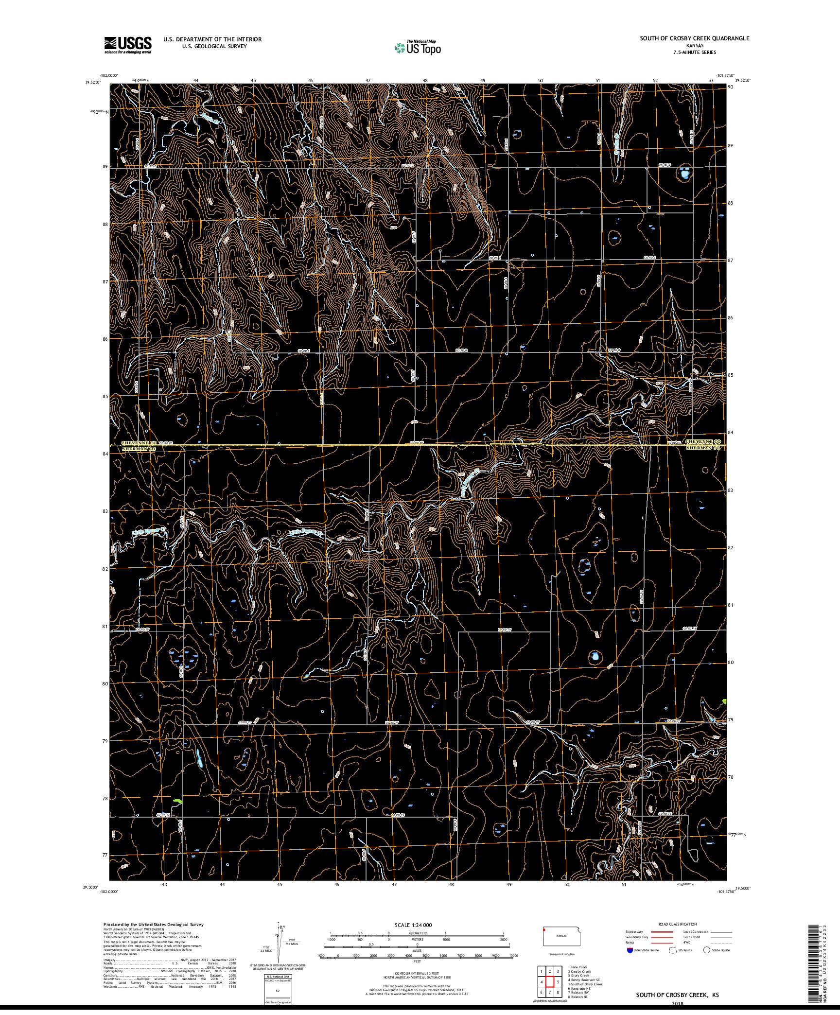 USGS US TOPO 7.5-MINUTE MAP FOR SOUTH OF CROSBY CREEK, KS 2018