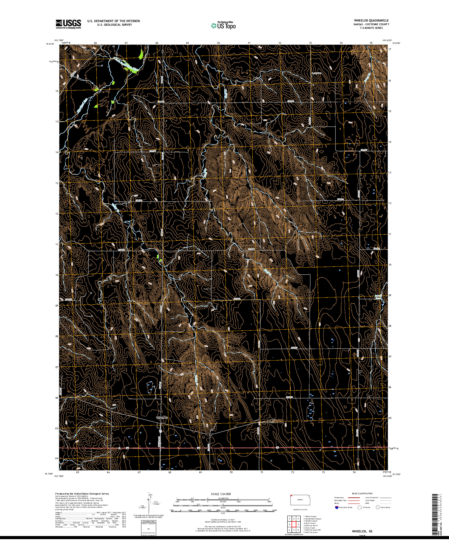 USGS US TOPO 7.5-MINUTE MAP FOR WHEELER, KS 2018