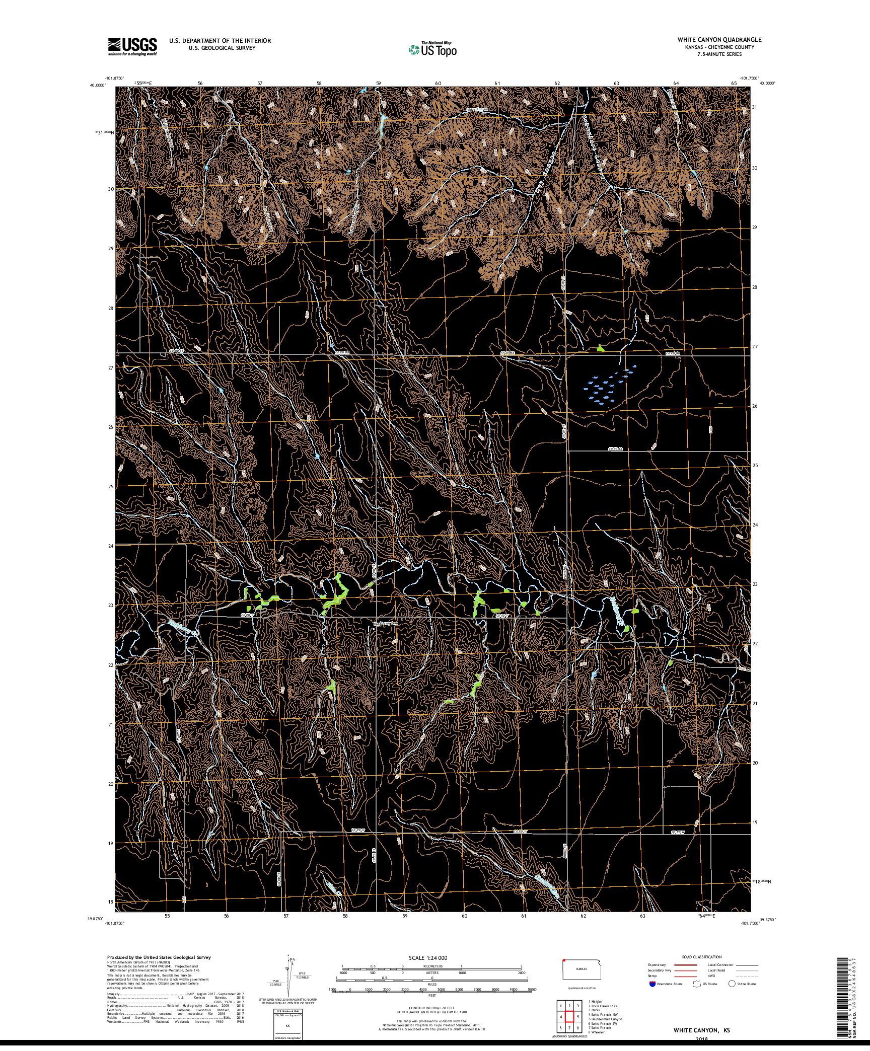 USGS US TOPO 7.5-MINUTE MAP FOR WHITE CANYON, KS 2018