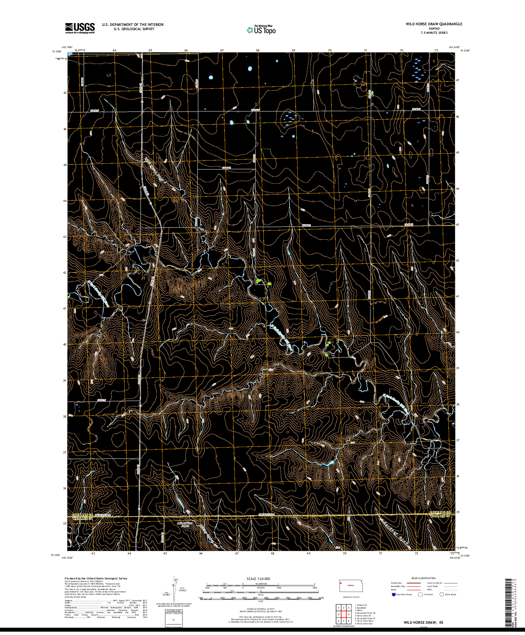 USGS US TOPO 7.5-MINUTE MAP FOR WILD HORSE DRAW, KS 2018