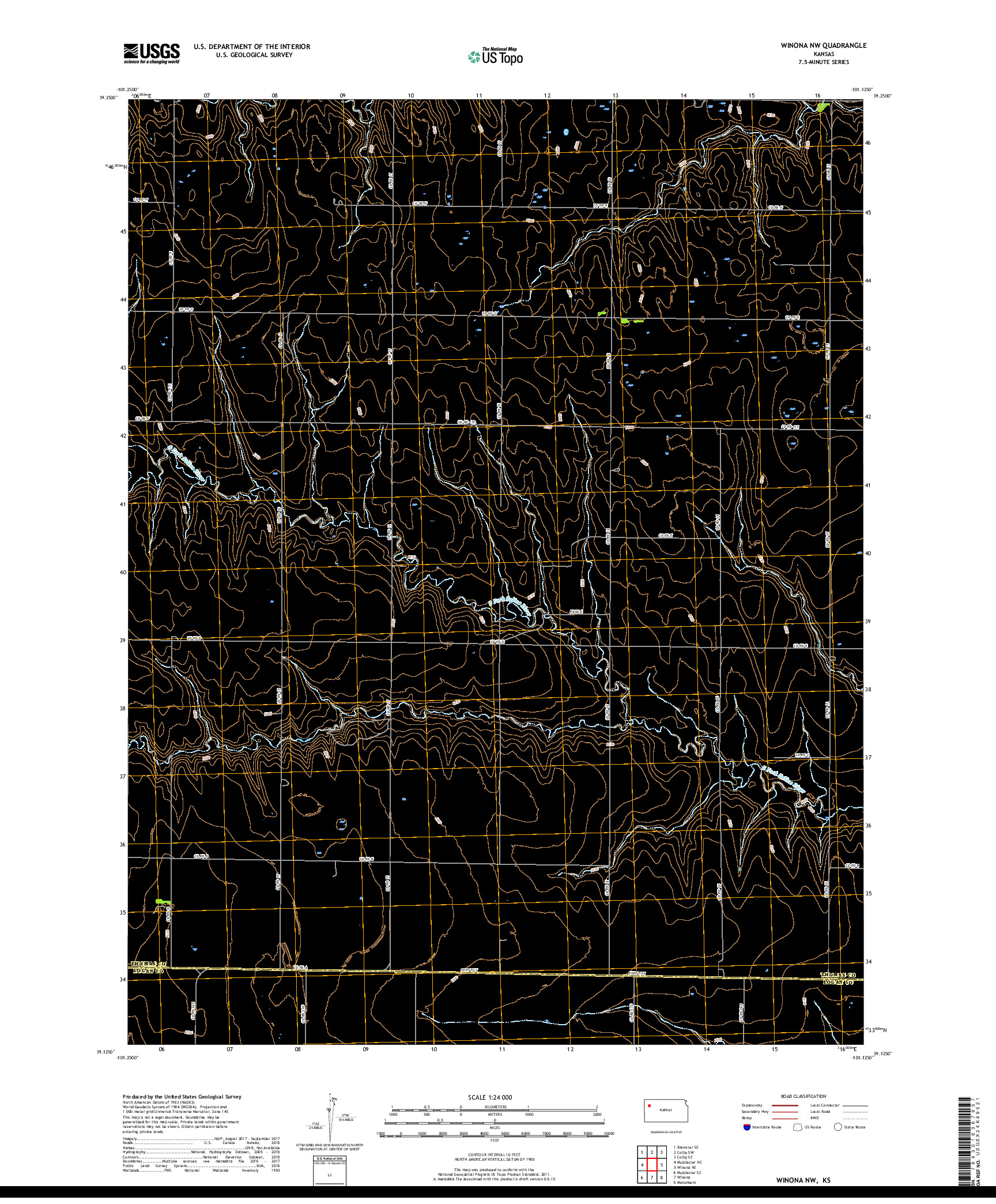 USGS US TOPO 7.5-MINUTE MAP FOR WINONA NW, KS 2018