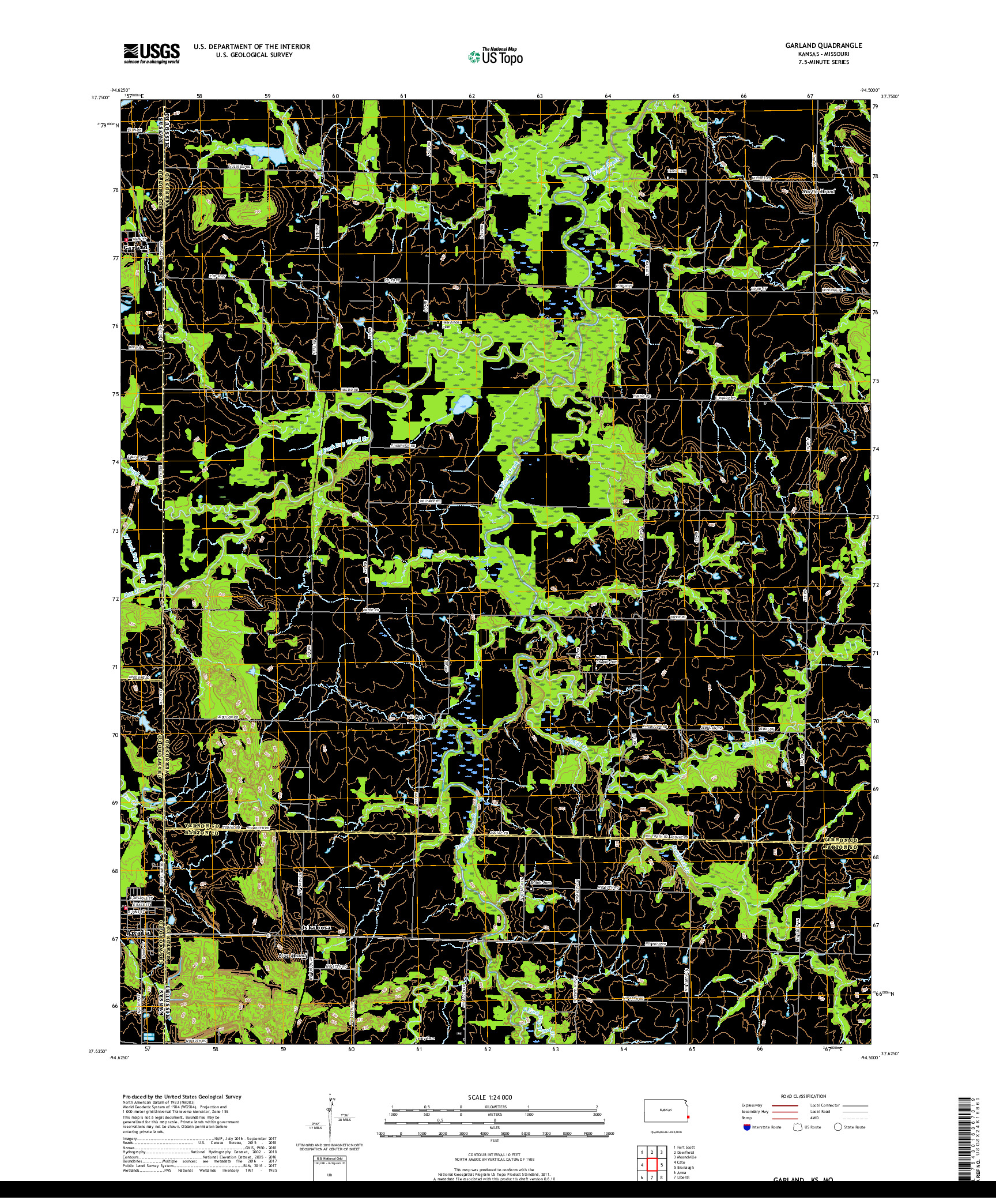 USGS US TOPO 7.5-MINUTE MAP FOR GARLAND, KS,MO 2018