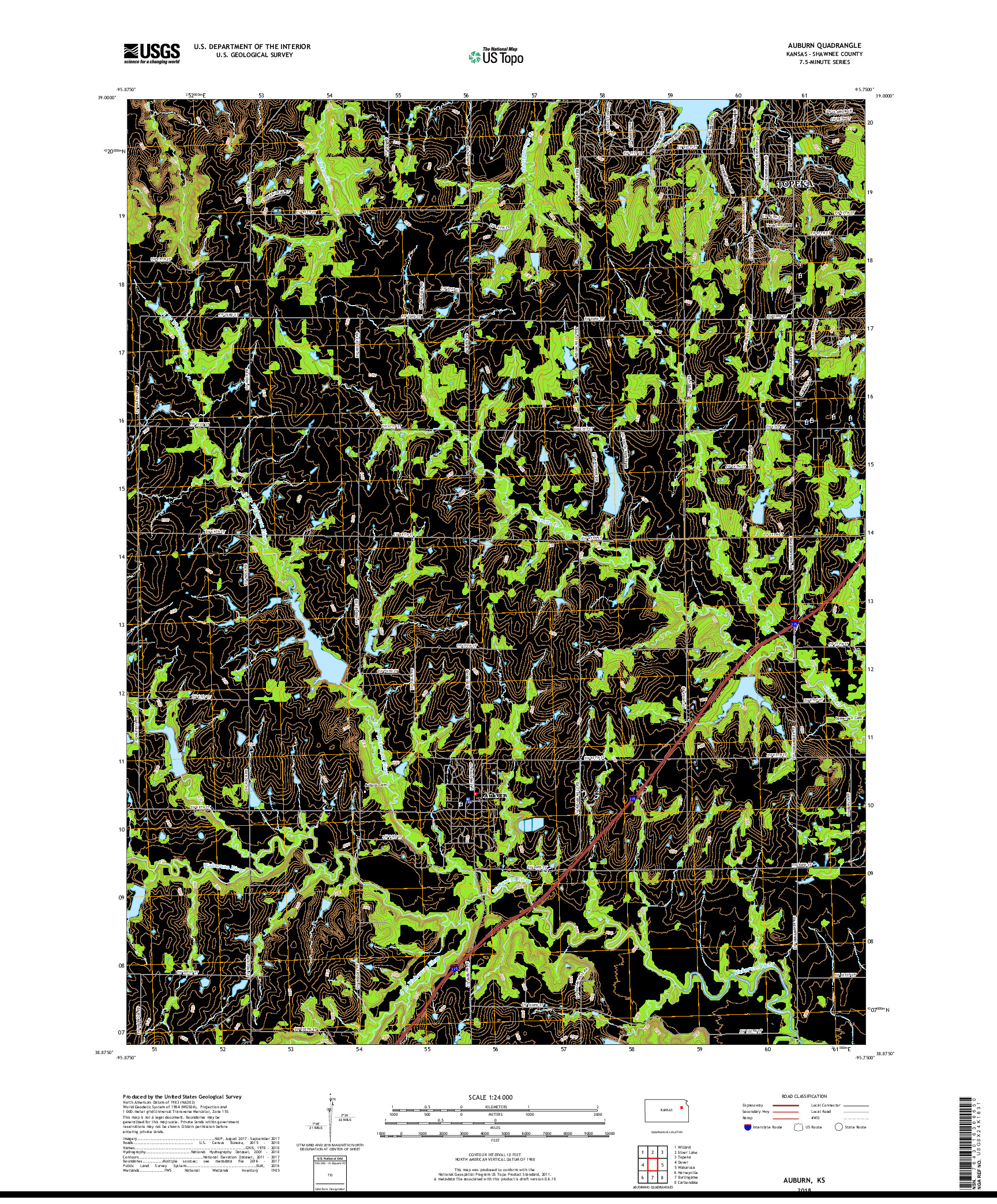 USGS US TOPO 7.5-MINUTE MAP FOR AUBURN, KS 2018