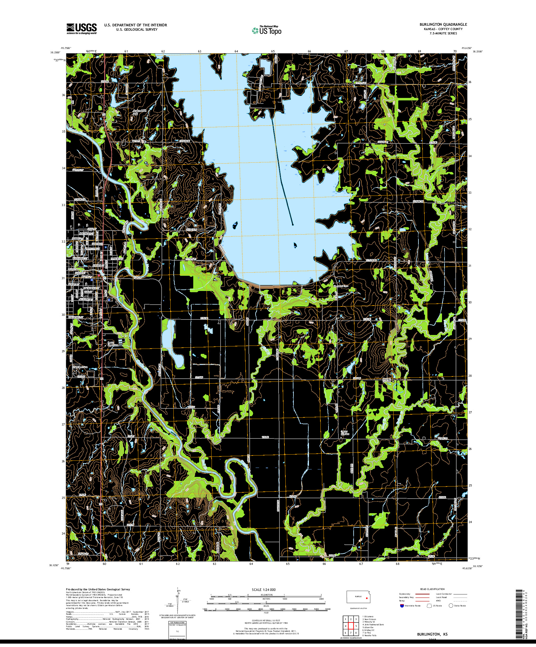 USGS US TOPO 7.5-MINUTE MAP FOR BURLINGTON, KS 2018